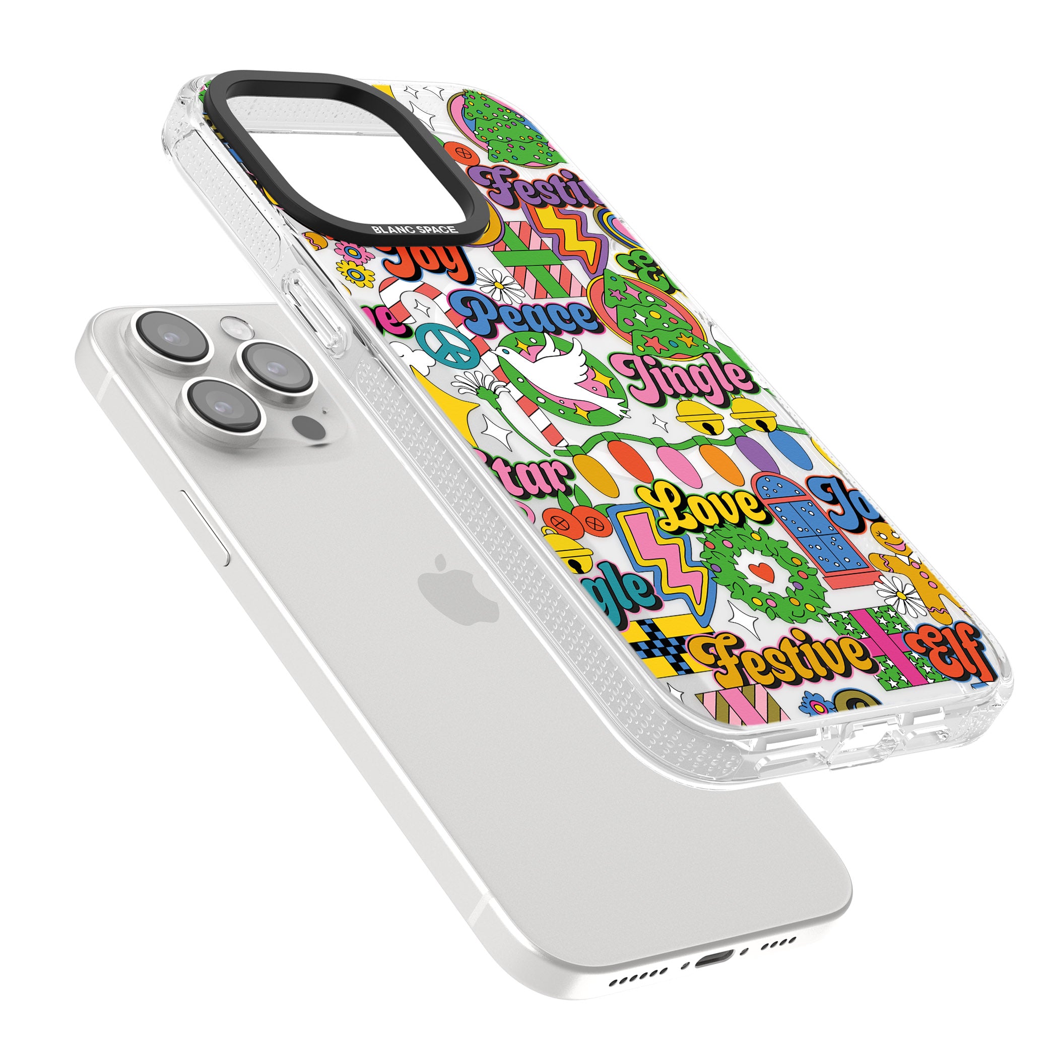 Peace & Festivities iPhone 15 Pro Max / 15 Pro / 14 Pro Max / 14 Pro / 13 Pro Clear Case Impact Air - Blanc Space