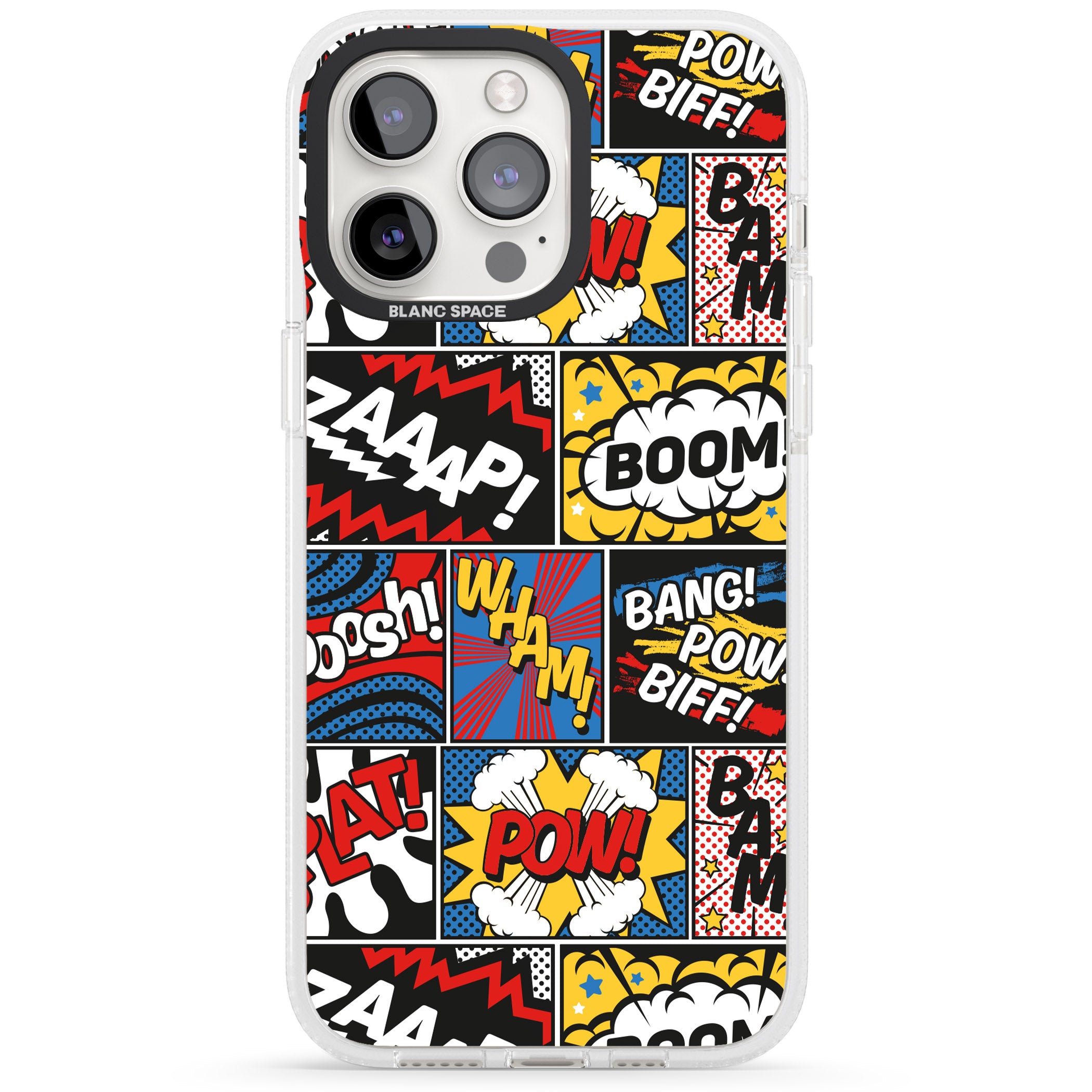 Onomatopoeia iPhone 15 Pro Max / 15 Pro / 14 Pro Max / 14 Pro / 13 Pro Clear Case Impact Air - Blanc Space
