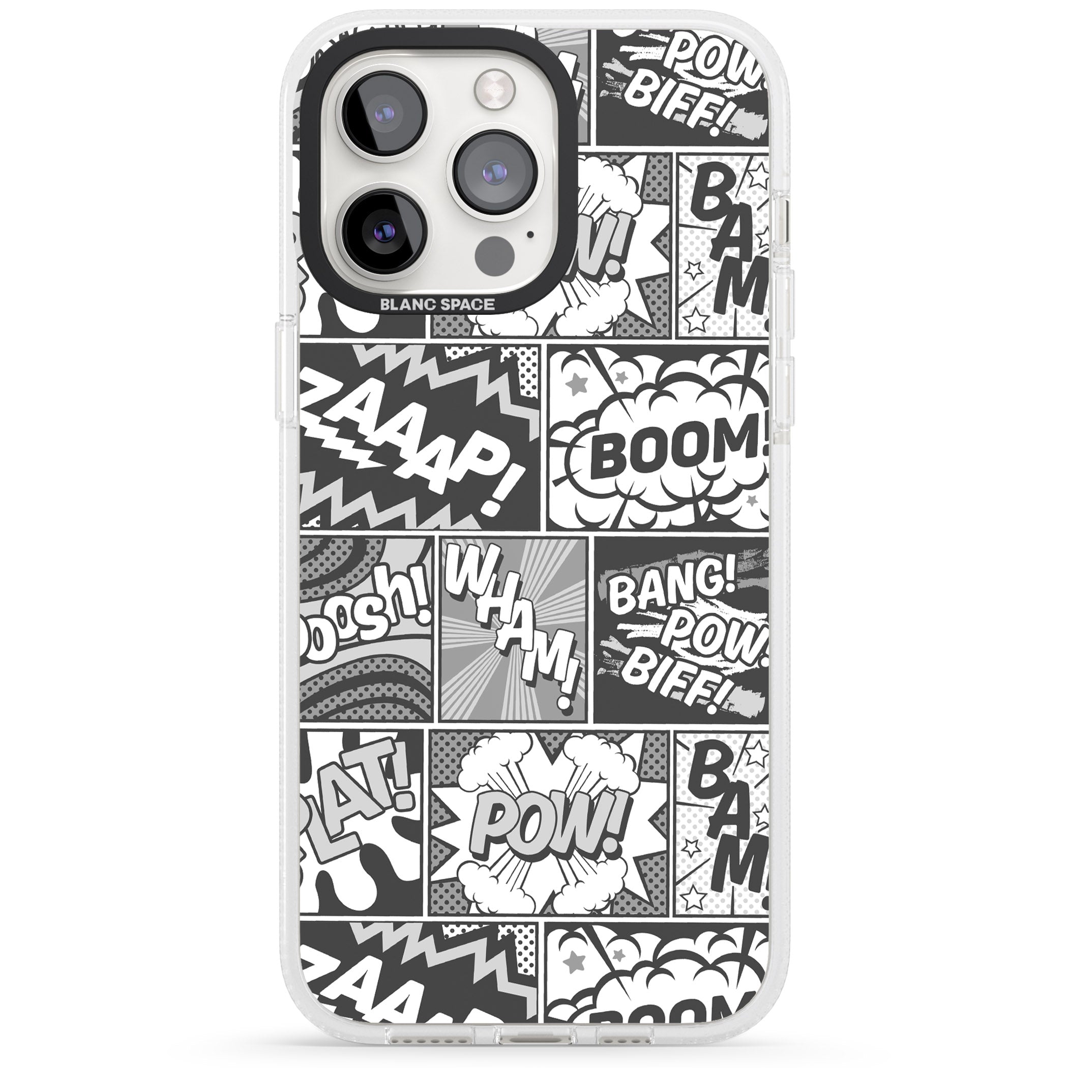 Onomatopoeia (Black & White) iPhone 15 Pro Max / 15 Pro / 14 Pro Max / 14 Pro / 13 Pro Clear Case Impact Air - Blanc Space