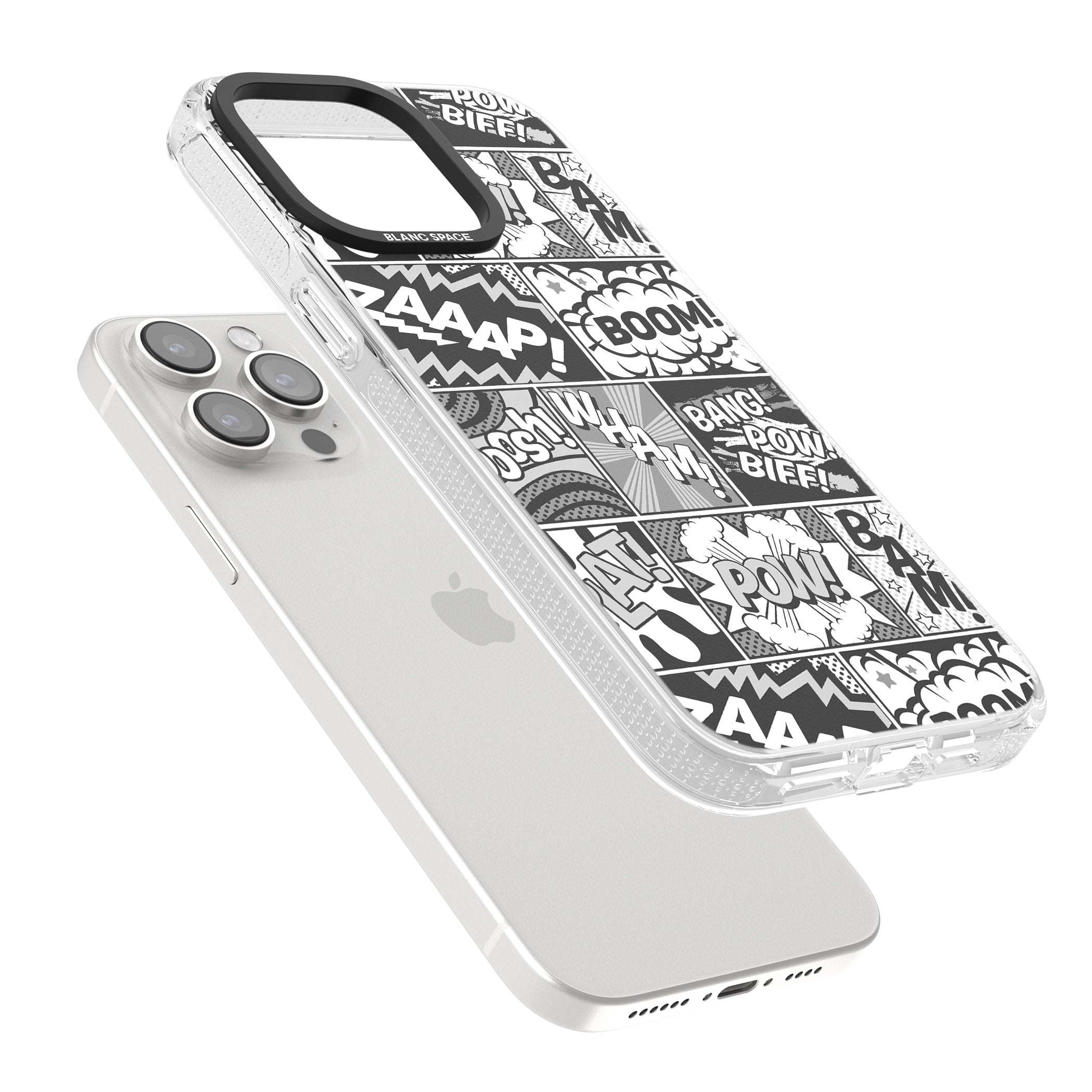 Onomatopoeia (Black & White) iPhone 15 Pro Max / 15 Pro / 14 Pro Max / 14 Pro / 13 Pro Clear Case Impact Air - Blanc Space