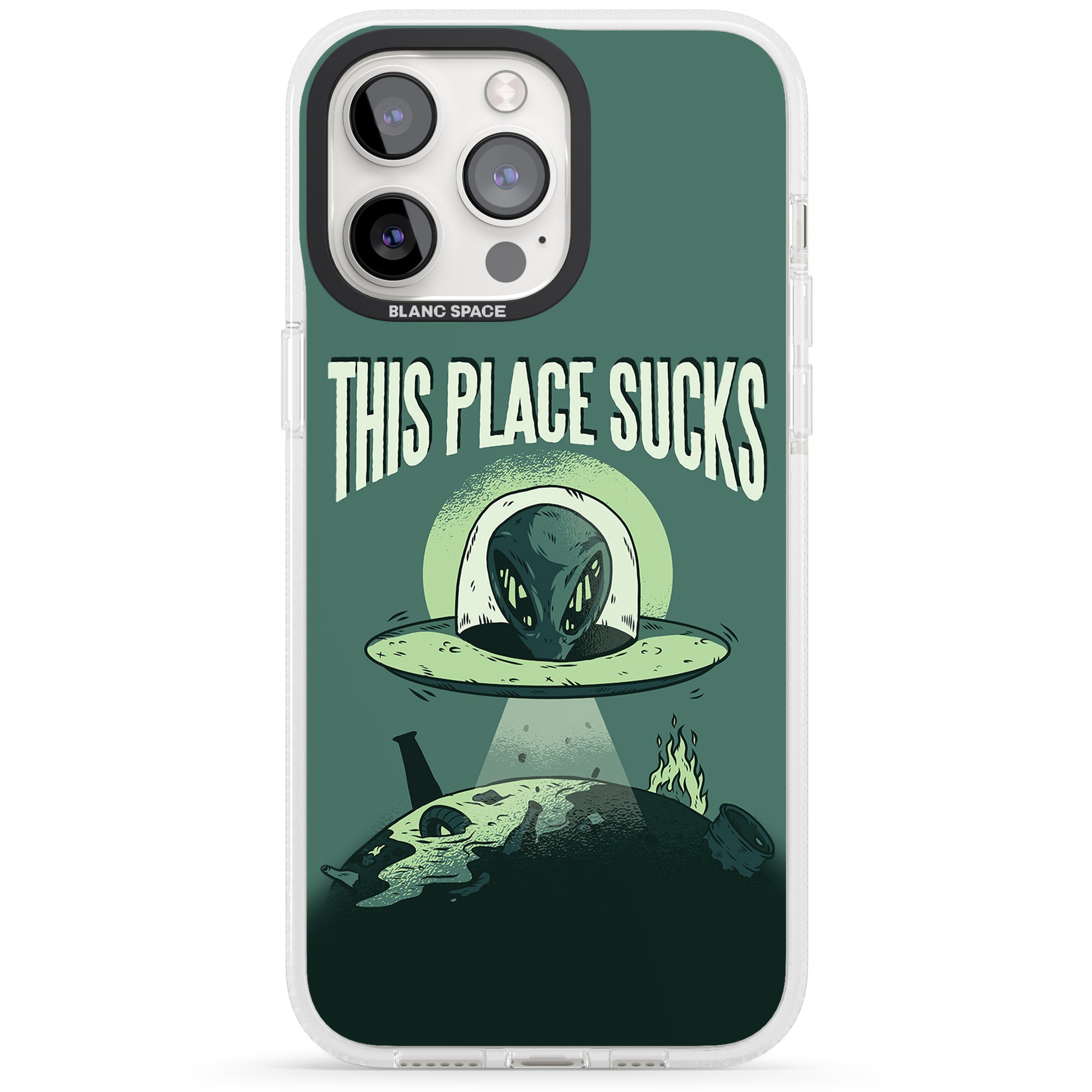 EARTH SUCKS iPhone 15 Pro Max / 15 Pro / 14 Pro Max / 14 Pro / 13 Pro Clear Case Impact Air - Blanc Space