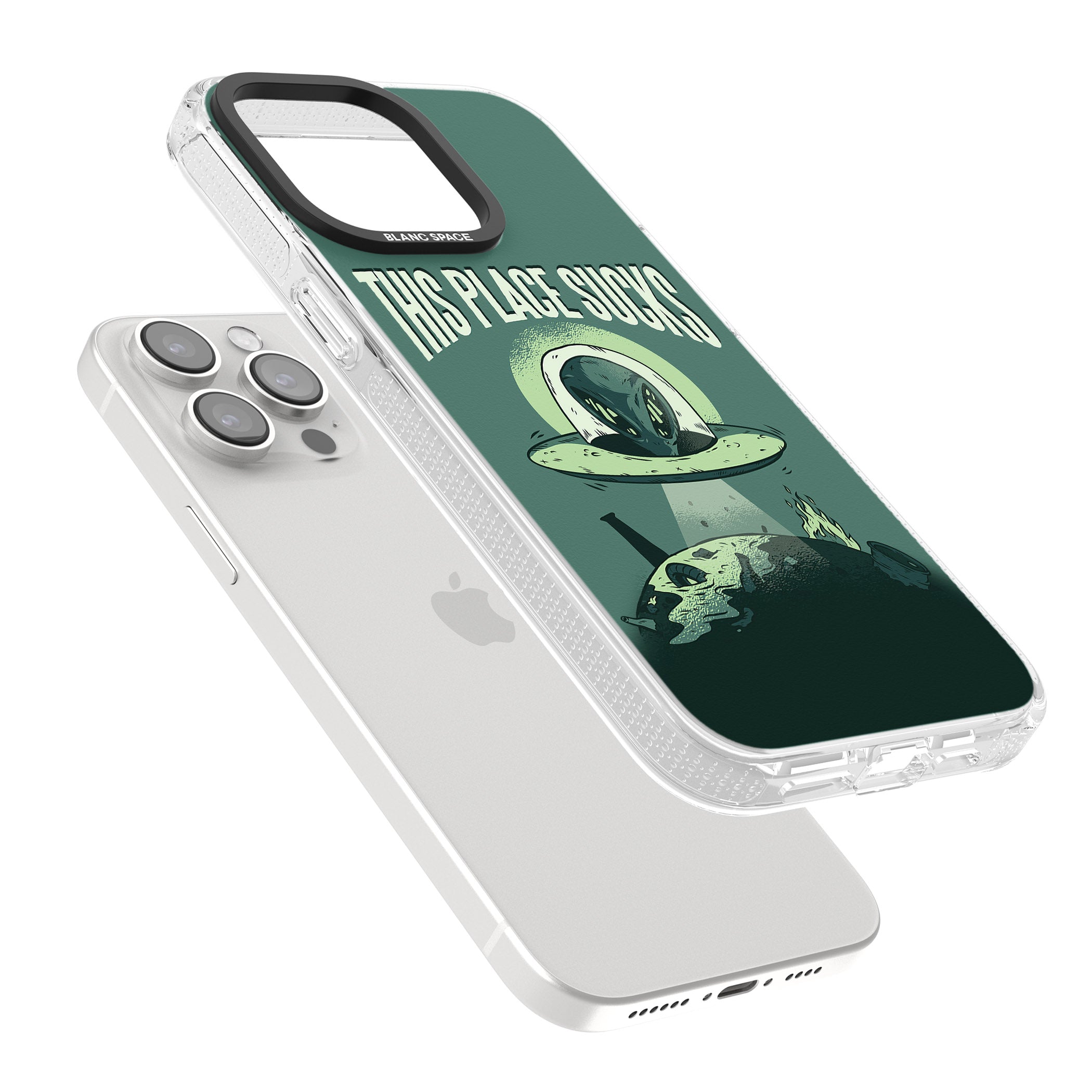 EARTH SUCKS iPhone 15 Pro Max / 15 Pro / 14 Pro Max / 14 Pro / 13 Pro Clear Case Impact Air - Blanc Space