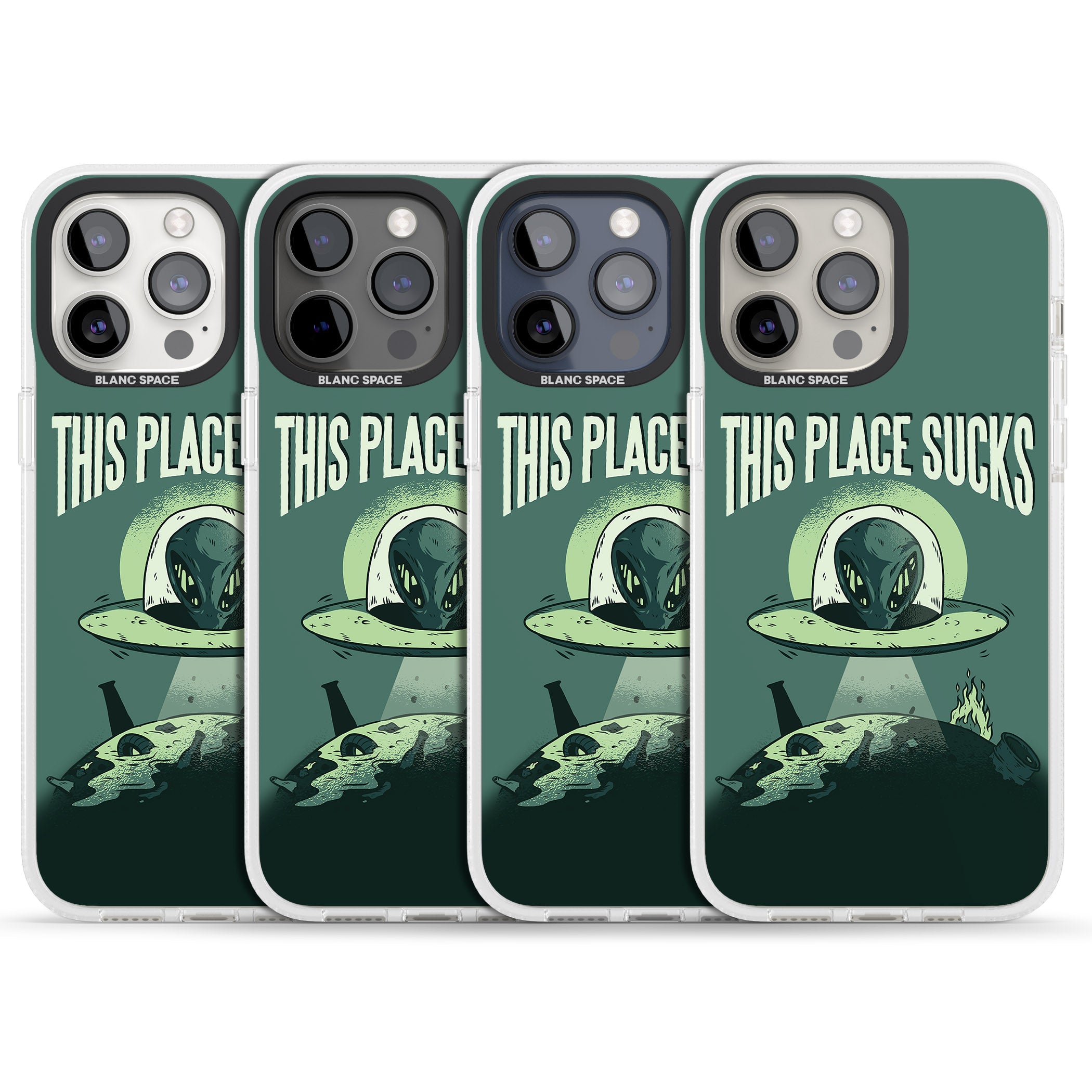 EARTH SUCKS iPhone 15 Pro Max / 15 Pro / 14 Pro Max / 14 Pro / 13 Pro Clear Case Impact Air - Blanc Space