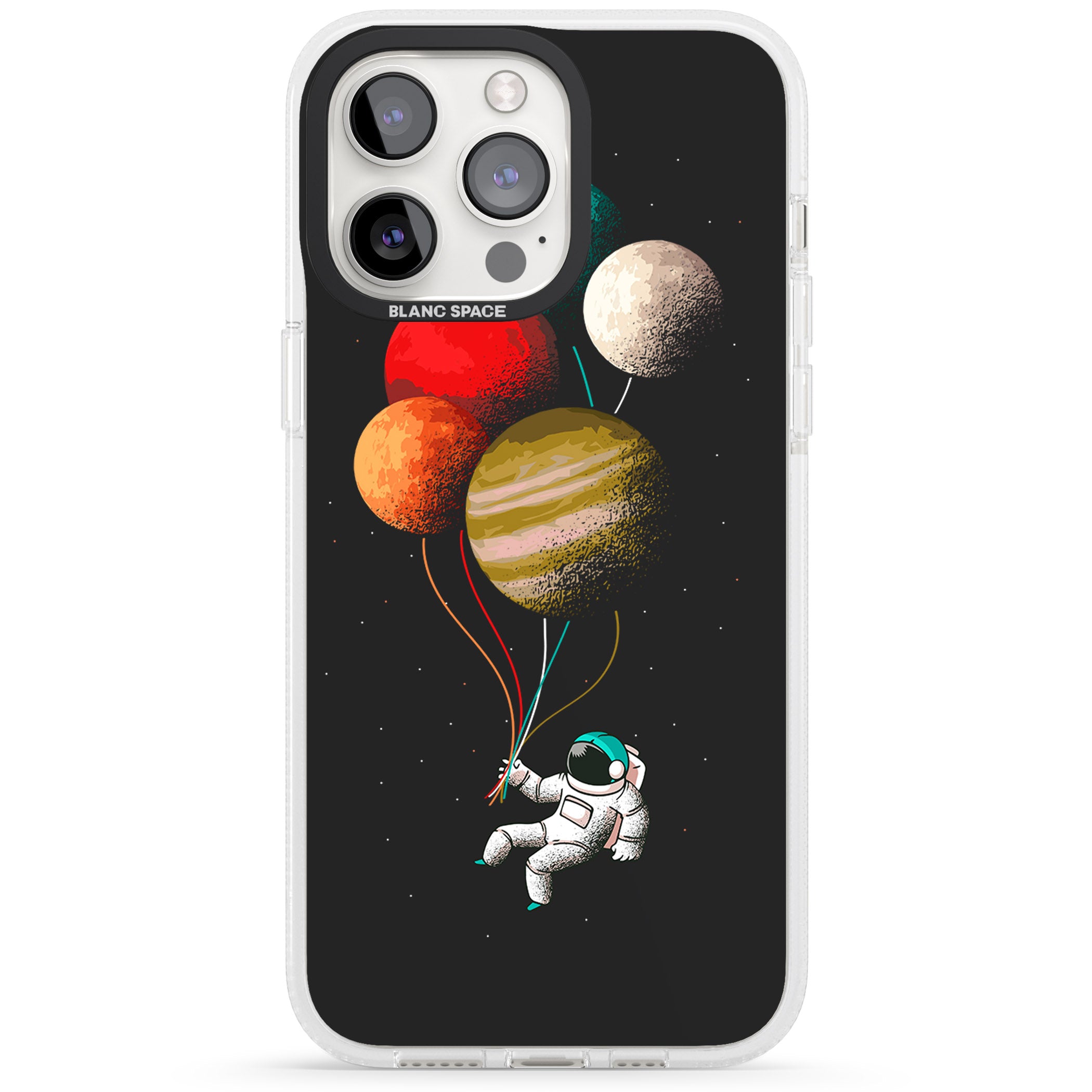 Astronaut Balloon Planets iPhone 15 Pro Max / 15 Pro / 14 Pro Max / 14 Pro / 13 Pro Clear Case Impact Air - Blanc Space