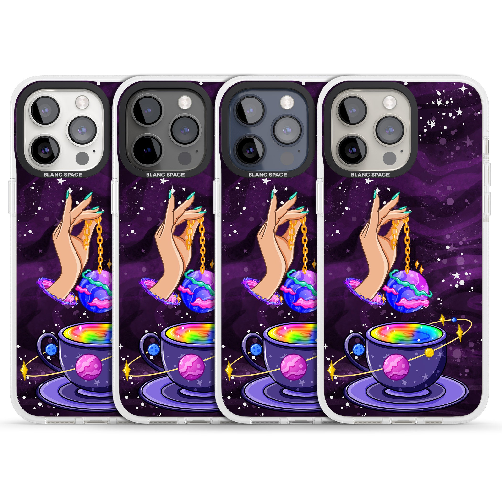 Space Tea iPhone 15 Pro Max / 15 Pro / 14 Pro Max / 14 Pro / 13 Pro Clear Case Impact Air - Blanc Space