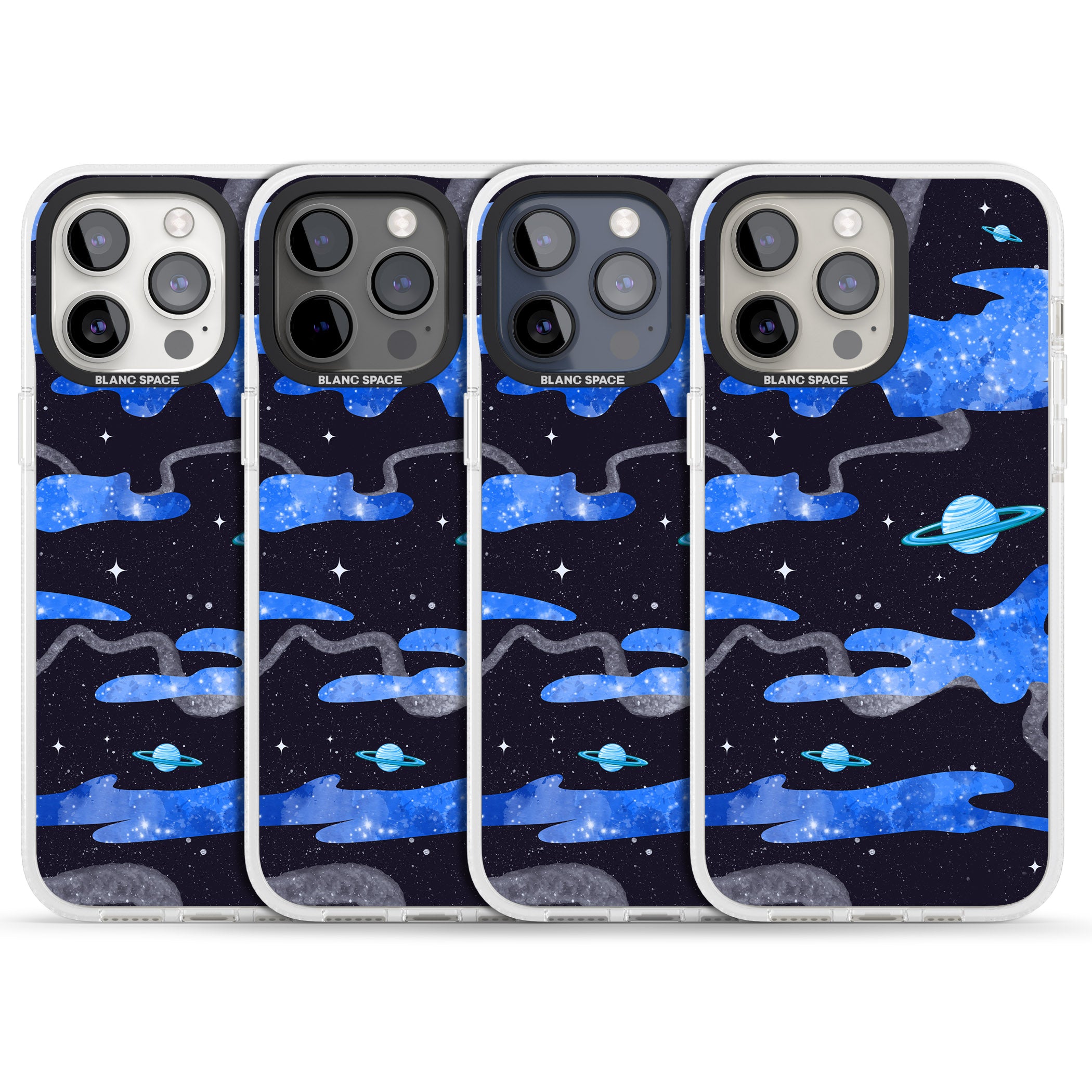 Blue Galaxy iPhone 15 Pro Max / 15 Pro / 14 Pro Max / 14 Pro / 13 Pro Clear Case Impact Air - Blanc Space