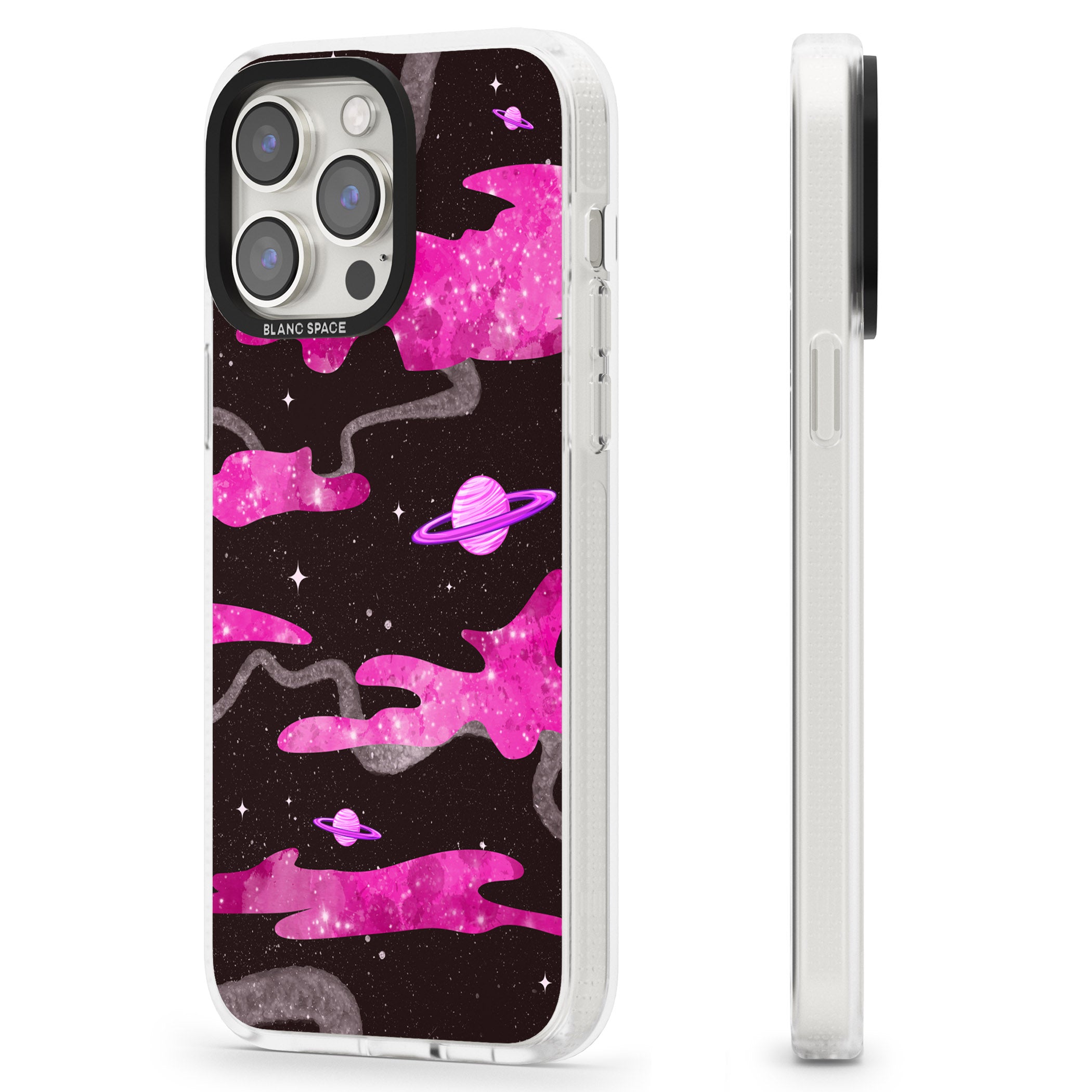 Pink Galaxy iPhone 15 Pro Max / 15 Pro / 14 Pro Max / 14 Pro / 13 Pro Clear Case Impact Air - Blanc Space