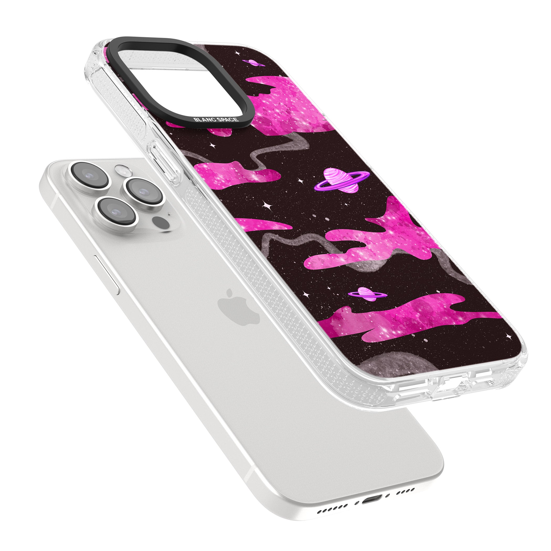 Pink Galaxy iPhone 15 Pro Max / 15 Pro / 14 Pro Max / 14 Pro / 13 Pro Clear Case Impact Air - Blanc Space