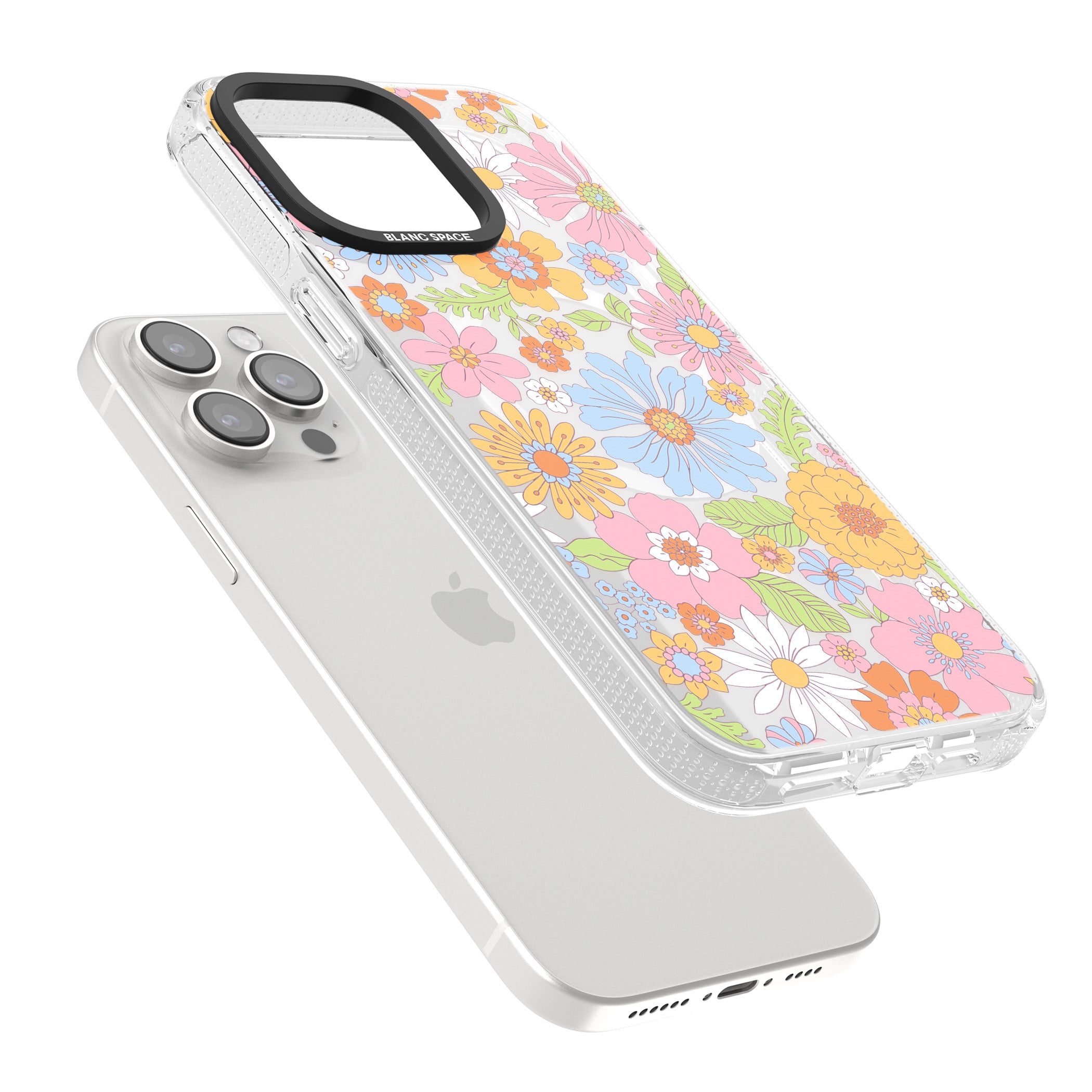 Pastel Flower Pattern iPhone 15 Pro Max / 15 Pro / 14 Pro Max / 14 Pro / 13 Pro Clear Case Impact Air - Blanc Space