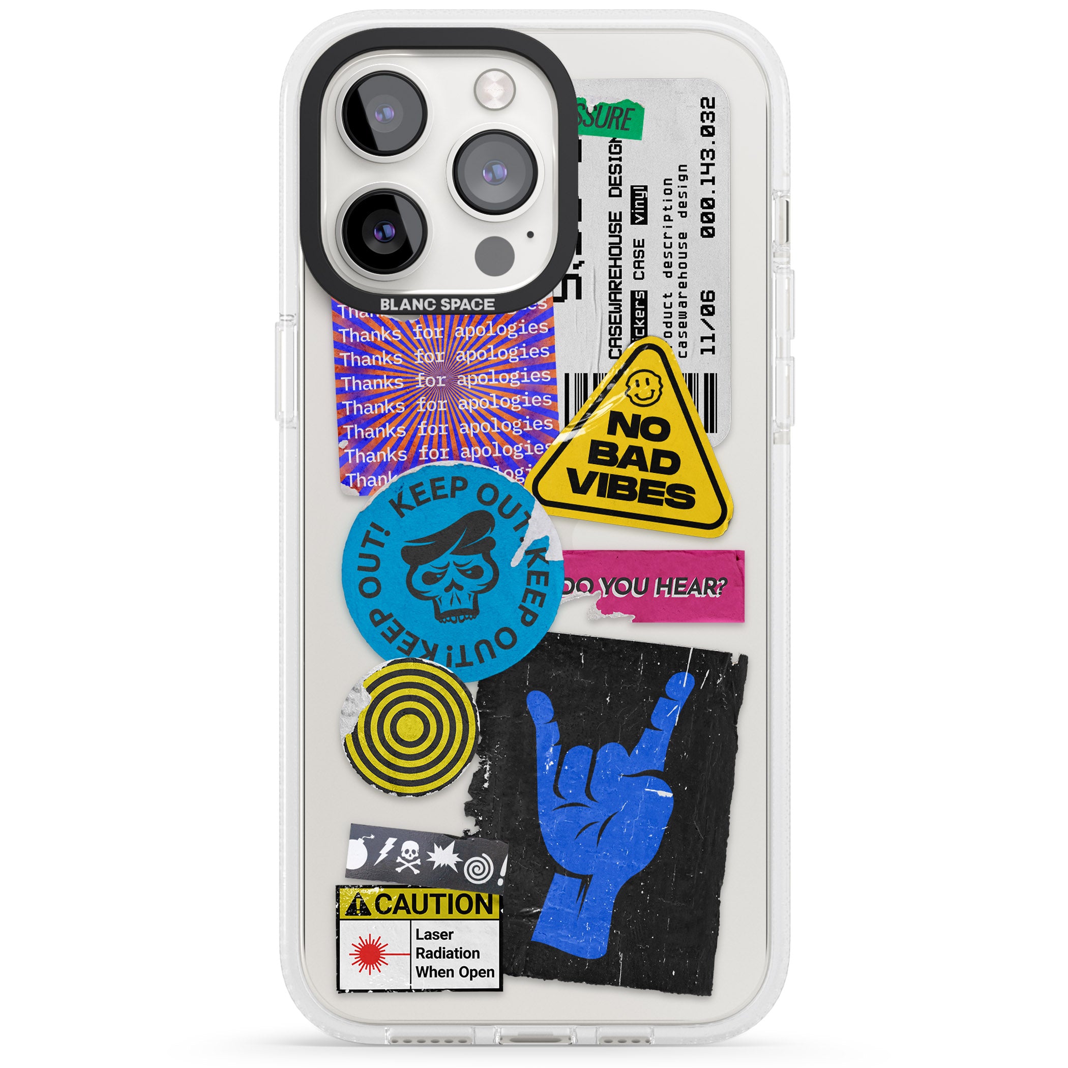No Bad Vibes Sticker Mix iPhone 15 Pro Max / 15 Pro / 14 Pro Max / 14 Pro / 13 Pro Clear Case Impact Air - Blanc Space