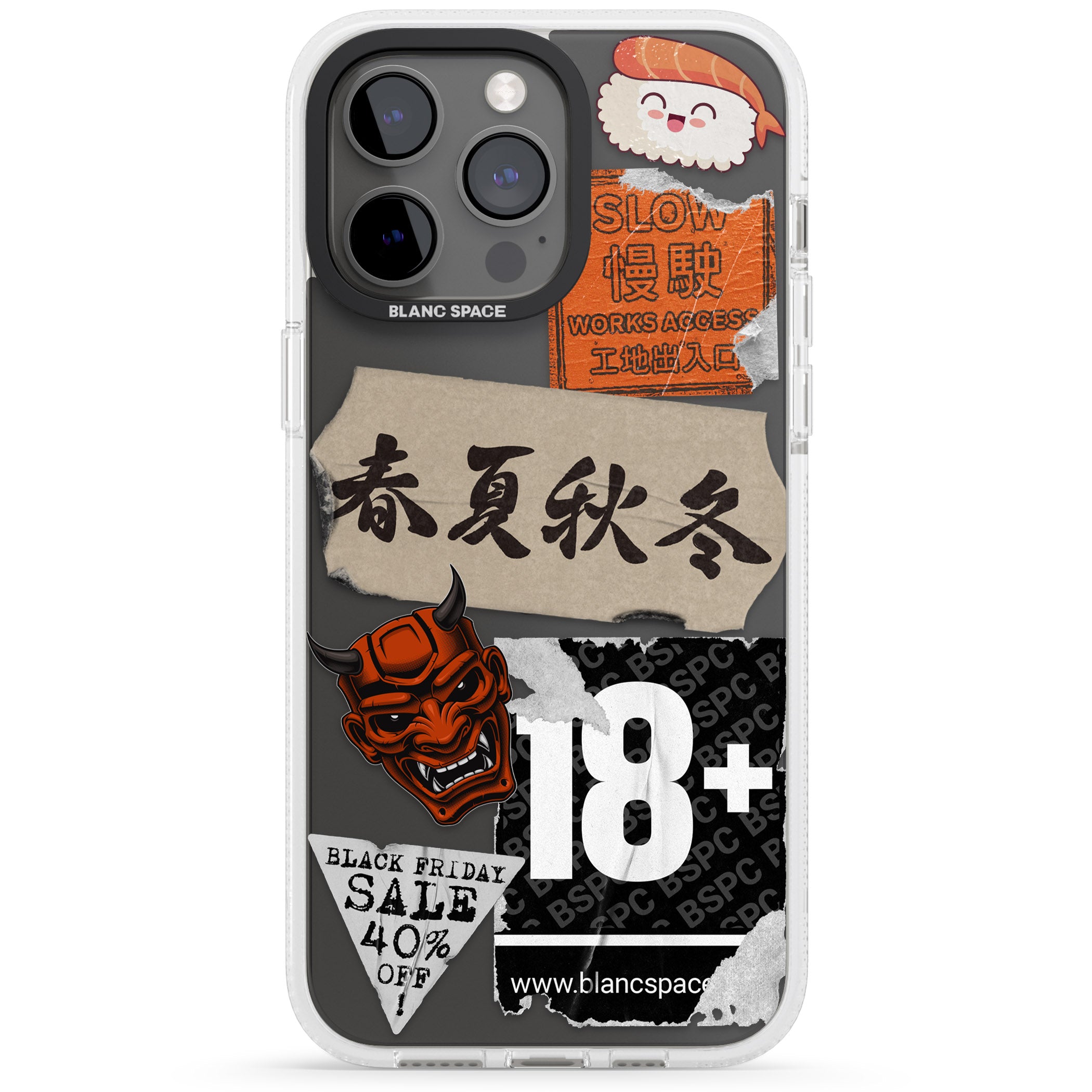 Asian Sticker Mix iPhone 15 Pro Max / 15 Pro / 14 Pro Max / 14 Pro / 13 Pro Clear Case Impact Air - Blanc Space