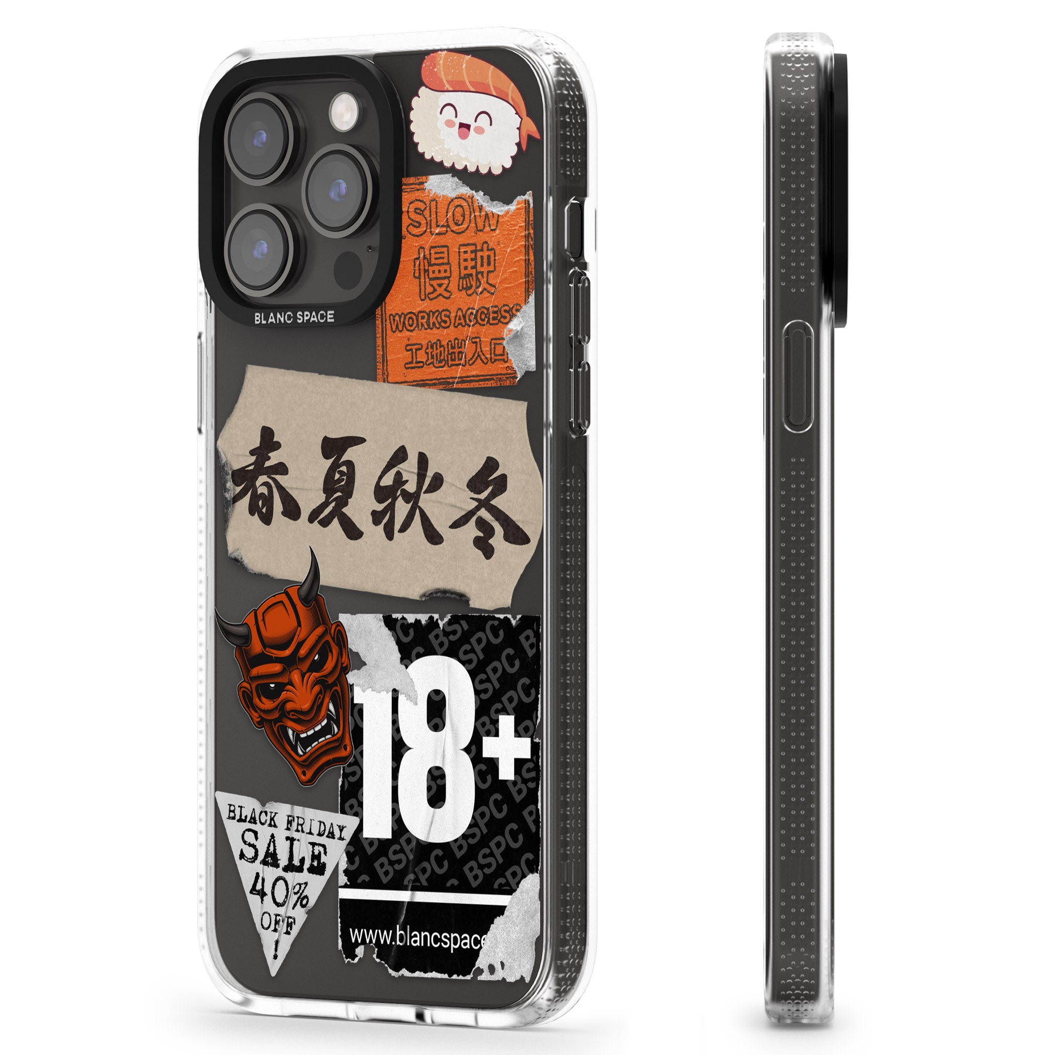 Asian Sticker Mix iPhone 15 Pro Max / 15 Pro / 14 Pro Max / 14 Pro / 13 Pro Clear Case Impact Air - Blanc Space