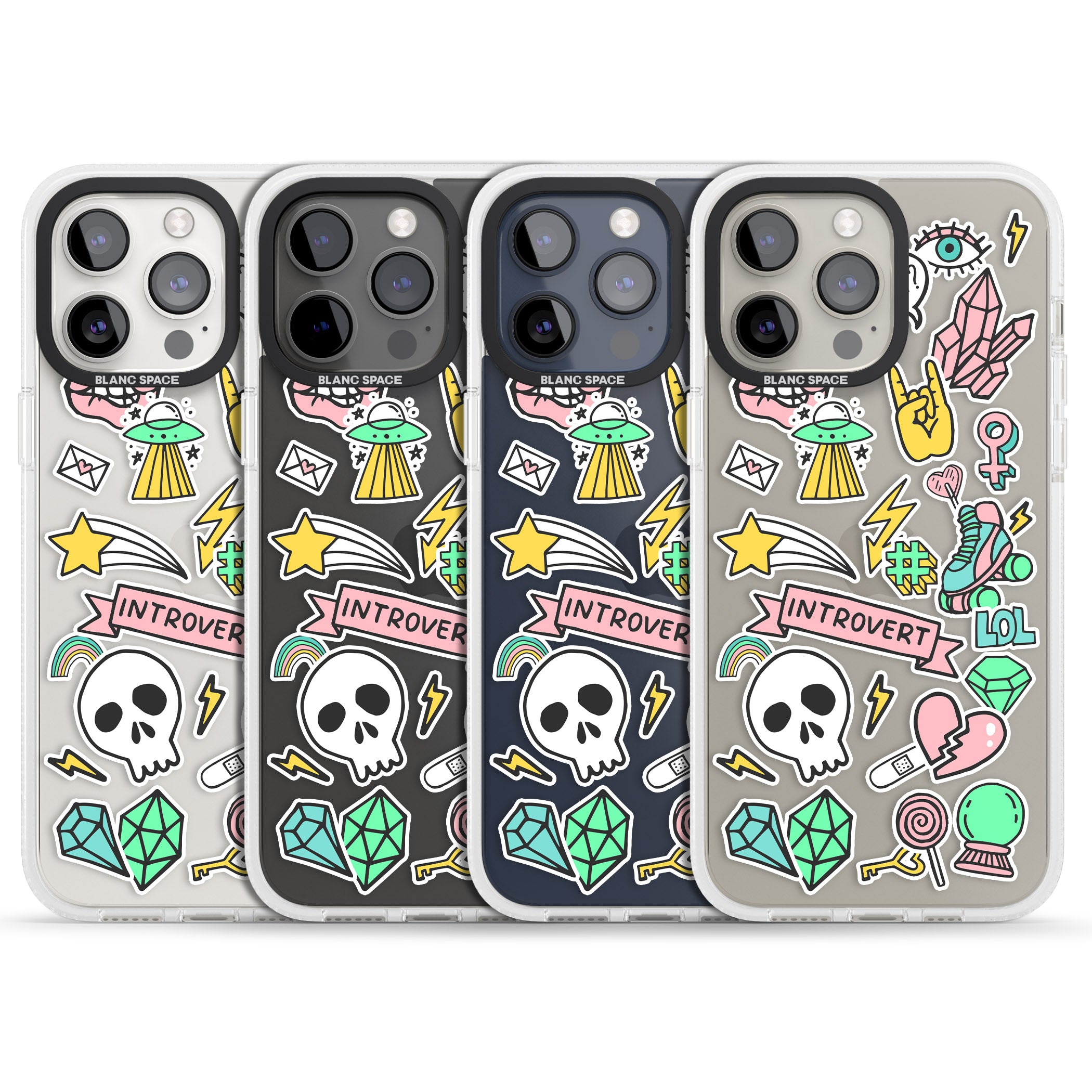 Introvert Sticker iPhone 15 Pro Max / 15 Pro / 14 Pro Max / 14 Pro / 13 Pro Clear Case Impact Air - Blanc Space