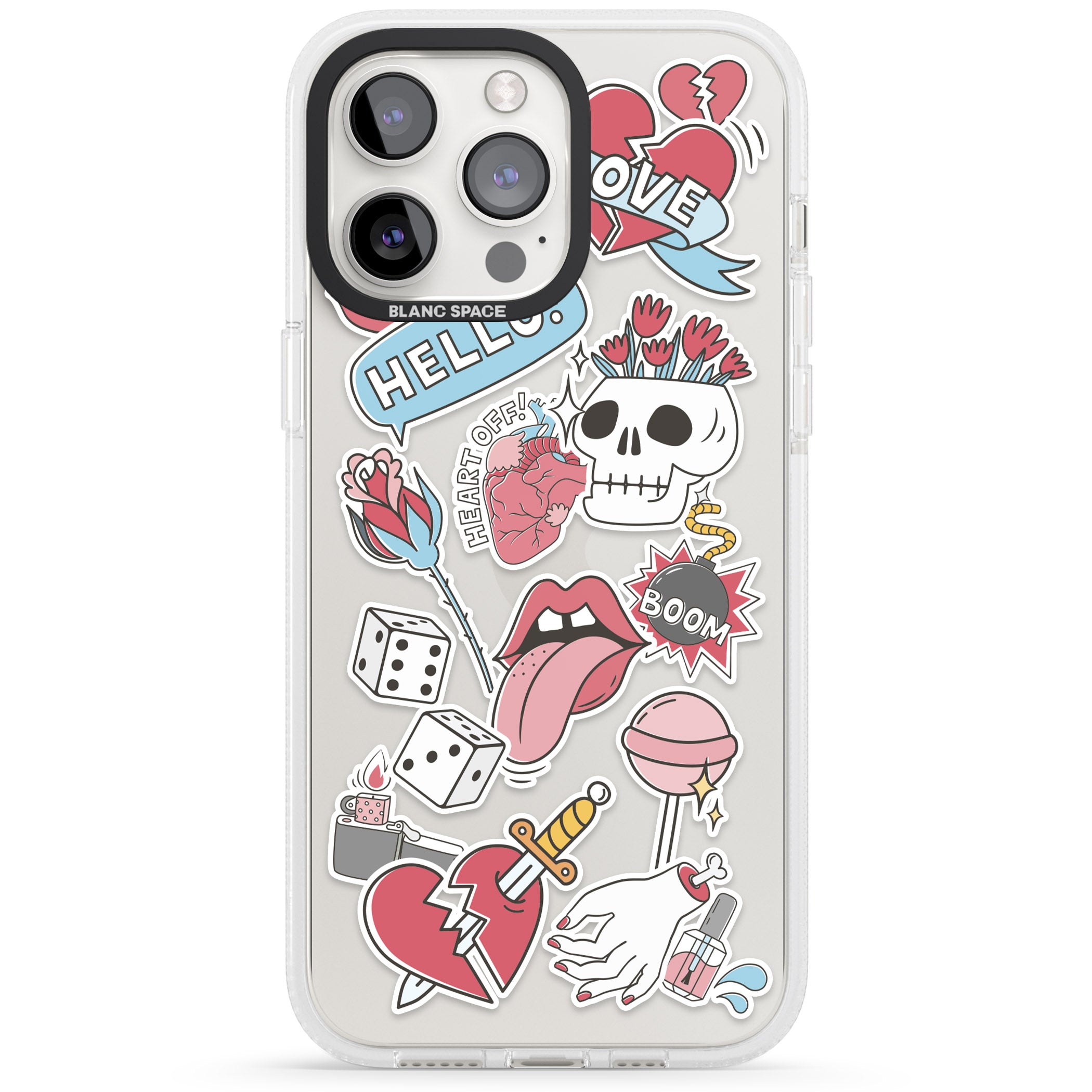 Skull & Flowers Sticker iPhone 15 Pro Max / 15 Pro / 14 Pro Max / 14 Pro / 13 Pro Clear Case Impact Air - Blanc Space