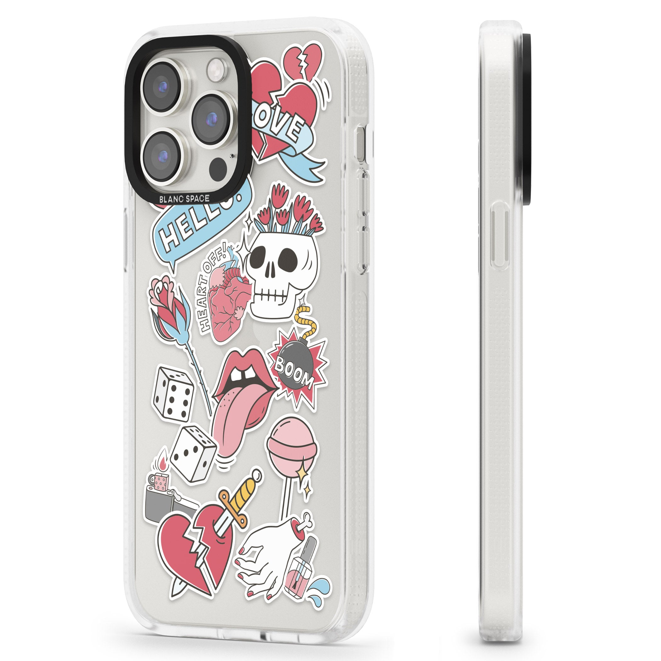 Skull & Flowers Sticker iPhone 15 Pro Max / 15 Pro / 14 Pro Max / 14 Pro / 13 Pro Clear Case Impact Air - Blanc Space