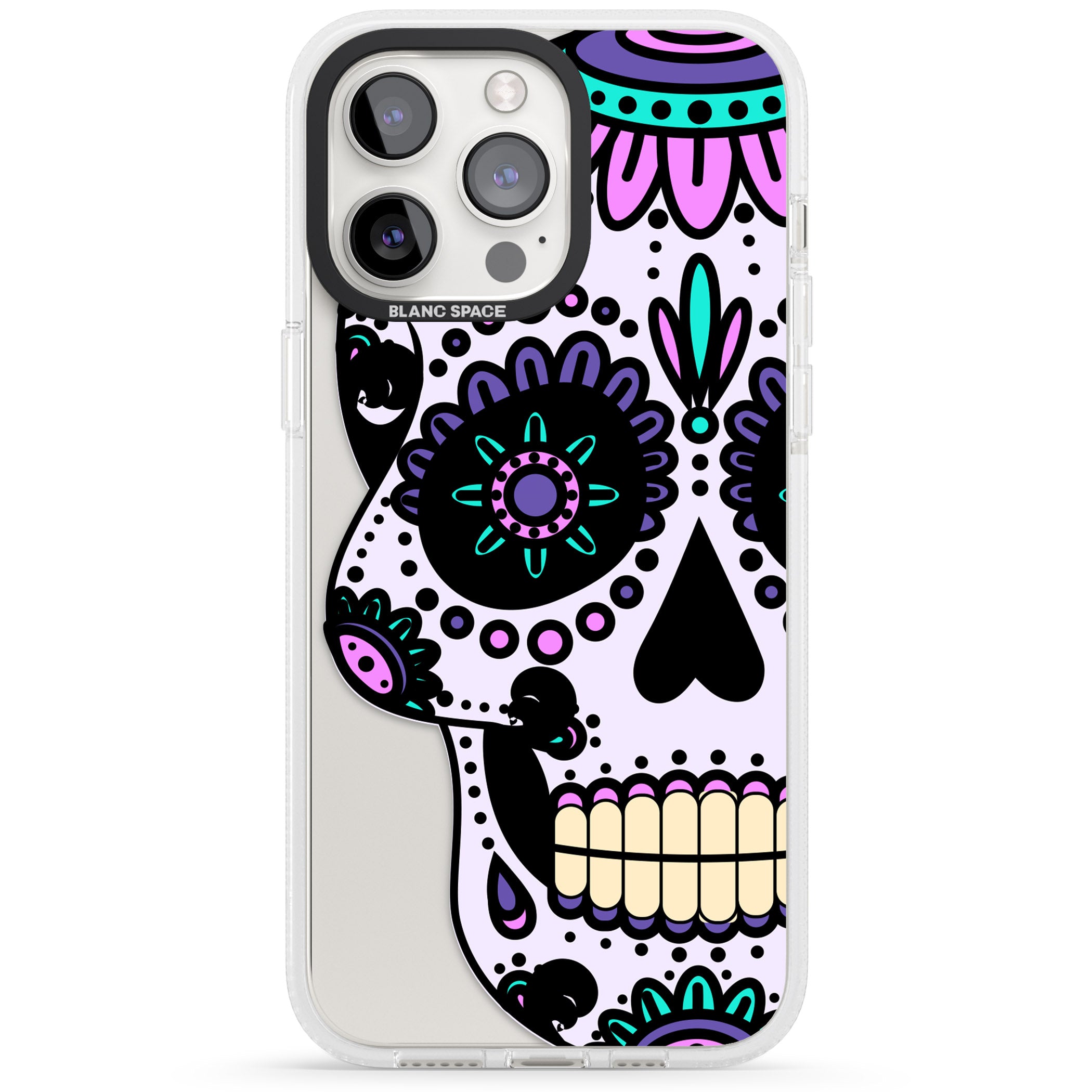 Violet Sugar Skull iPhone 15 Pro Max / 15 Pro / 14 Pro Max / 14 Pro / 13 Pro Clear Case Impact Air - Blanc Space
