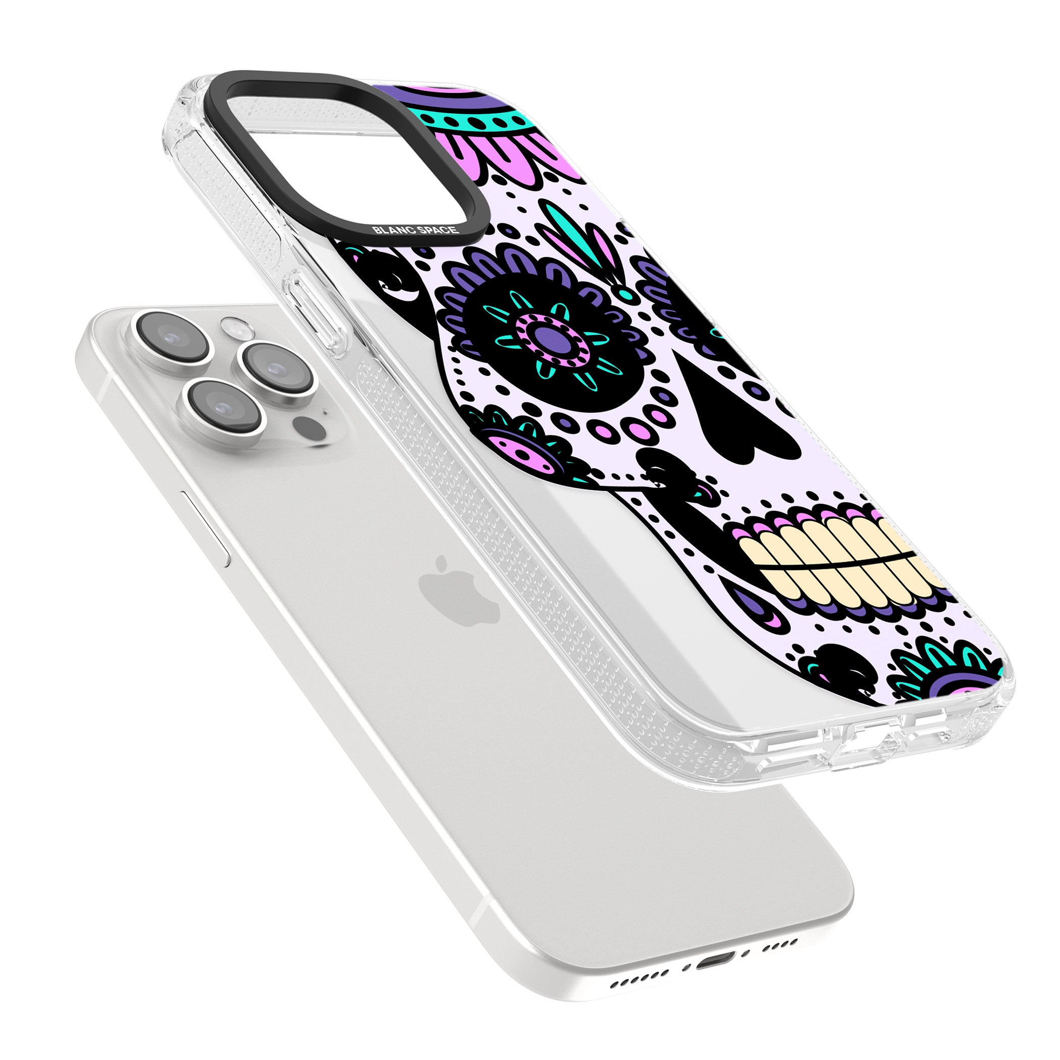Violet Sugar Skull iPhone 15 Pro Max / 15 Pro / 14 Pro Max / 14 Pro / 13 Pro Clear Case Impact Air - Blanc Space