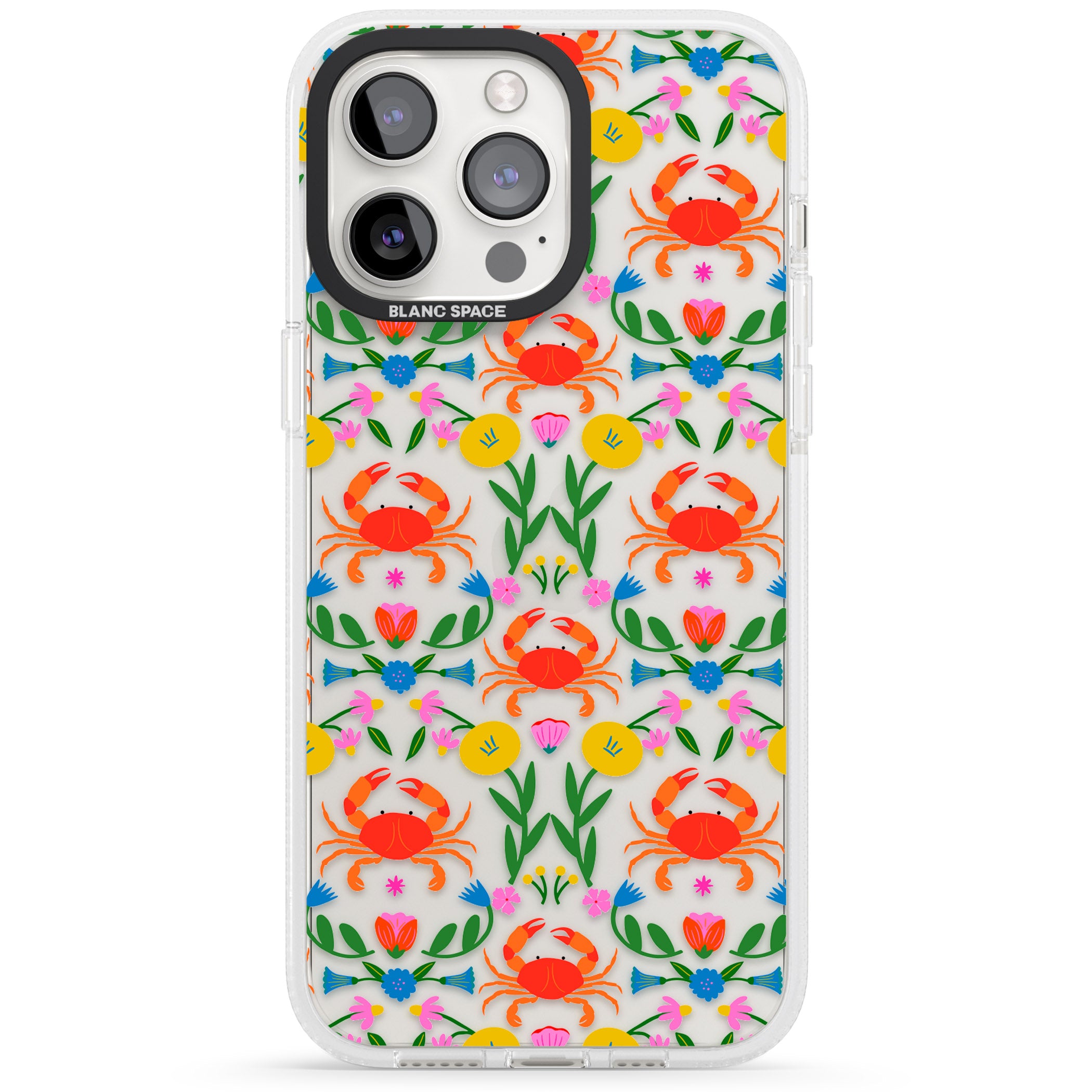 Crabs & Flowers iPhone 15 Pro Max / 15 Pro / 14 Pro Max / 14 Pro / 13 Pro Clear Case Impact Air - Blanc Space
