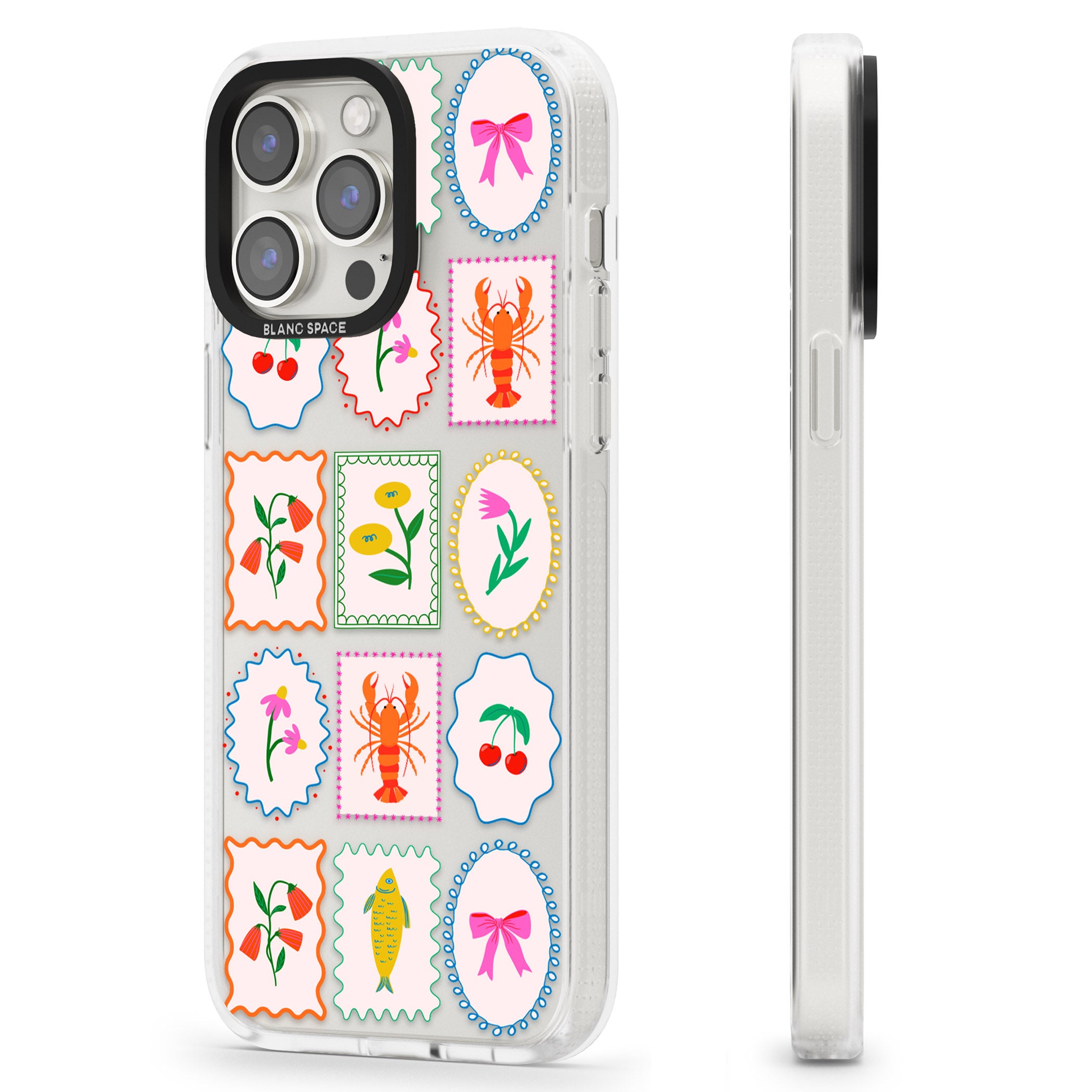 Floral & Seafood Stamps iPhone 15 Pro Max / 15 Pro / 14 Pro Max / 14 Pro / 13 Pro Clear Case Impact Air - Blanc Space