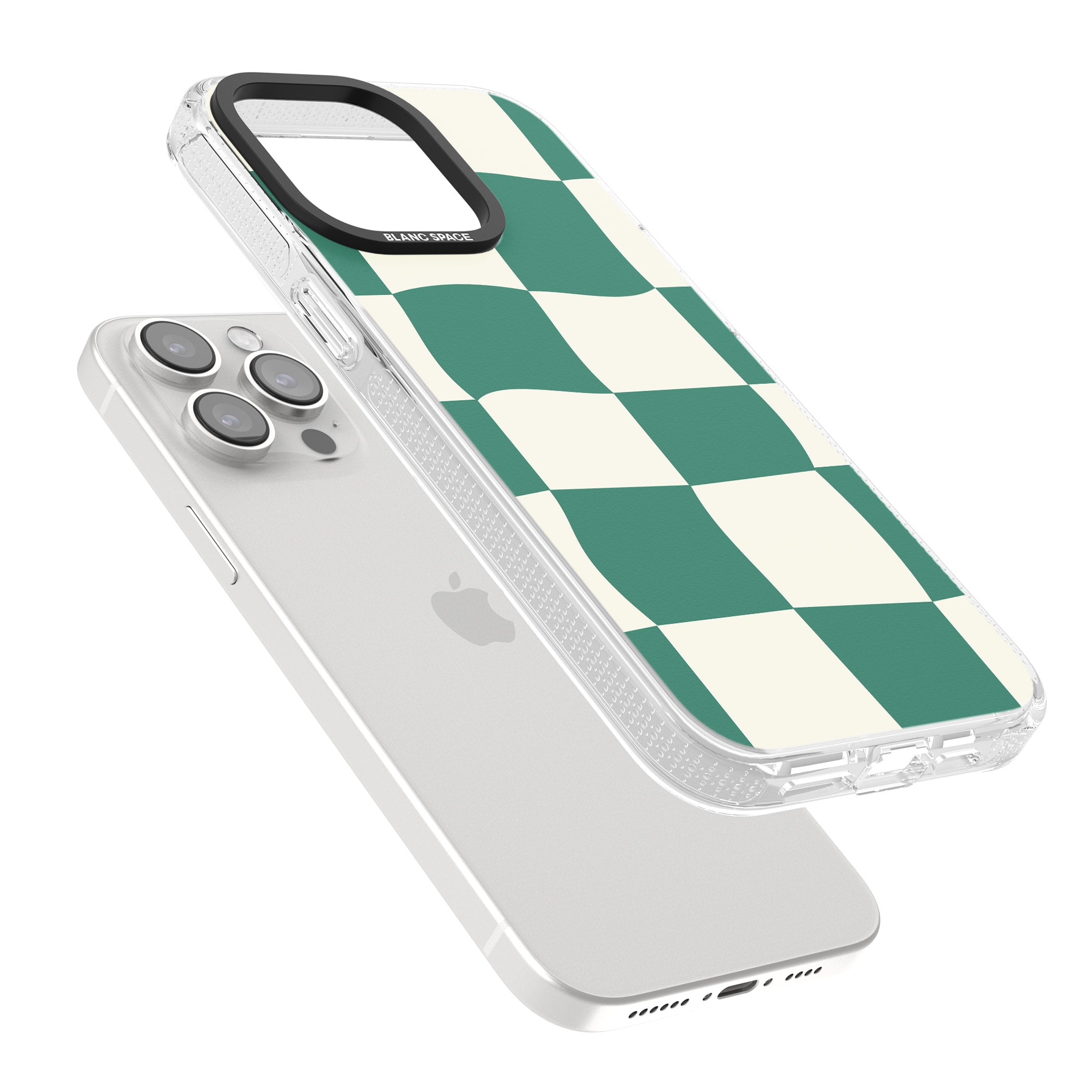 Green & Cream Wavy Check iPhone 15 Pro Max / 15 Pro / 14 Pro Max / 14 Pro / 13 Pro Clear Case Impact Air - Blanc Space
