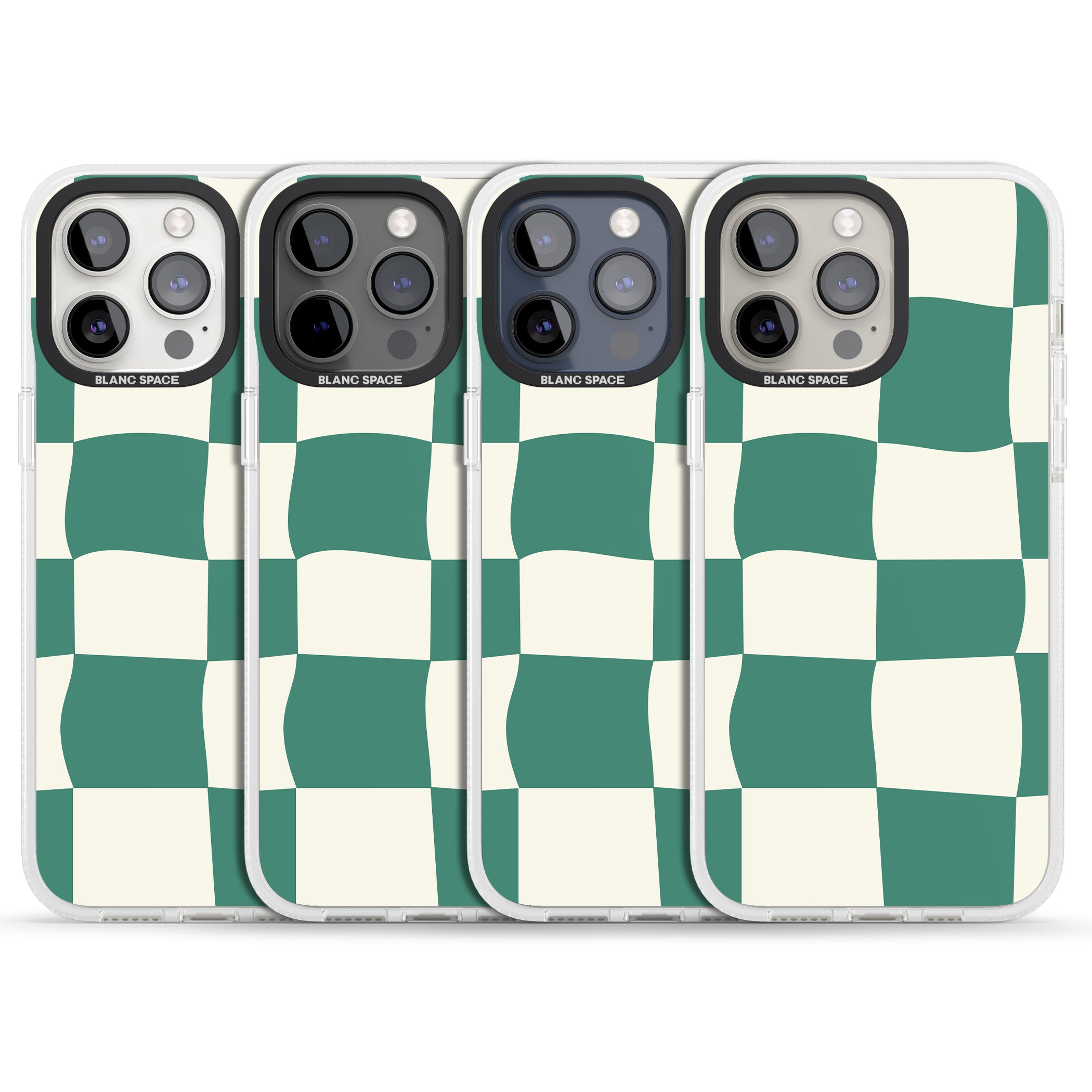 Green & Cream Wavy Check iPhone 15 Pro Max / 15 Pro / 14 Pro Max / 14 Pro / 13 Pro Clear Case Impact Air - Blanc Space