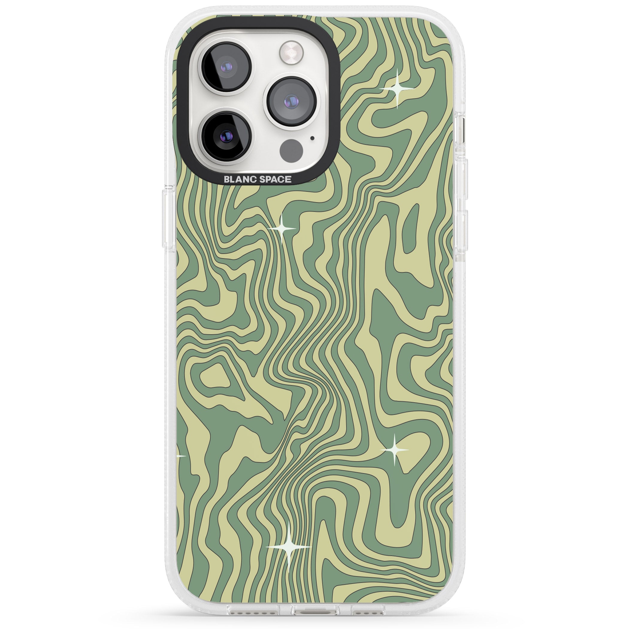 Green Abstract Wave iPhone 15 Pro Max / 15 Pro / 14 Pro Max / 14 Pro / 13 Pro Clear Case Impact Air - Blanc Space
