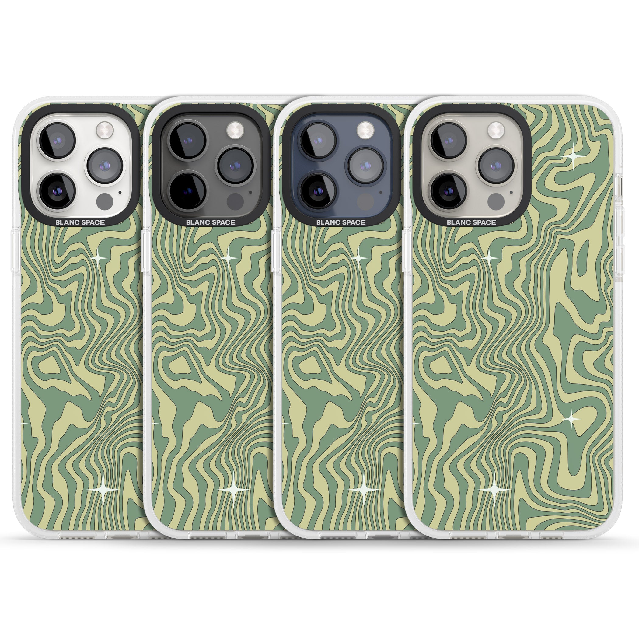Green Abstract Wave iPhone 15 Pro Max / 15 Pro / 14 Pro Max / 14 Pro / 13 Pro Clear Case Impact Air - Blanc Space