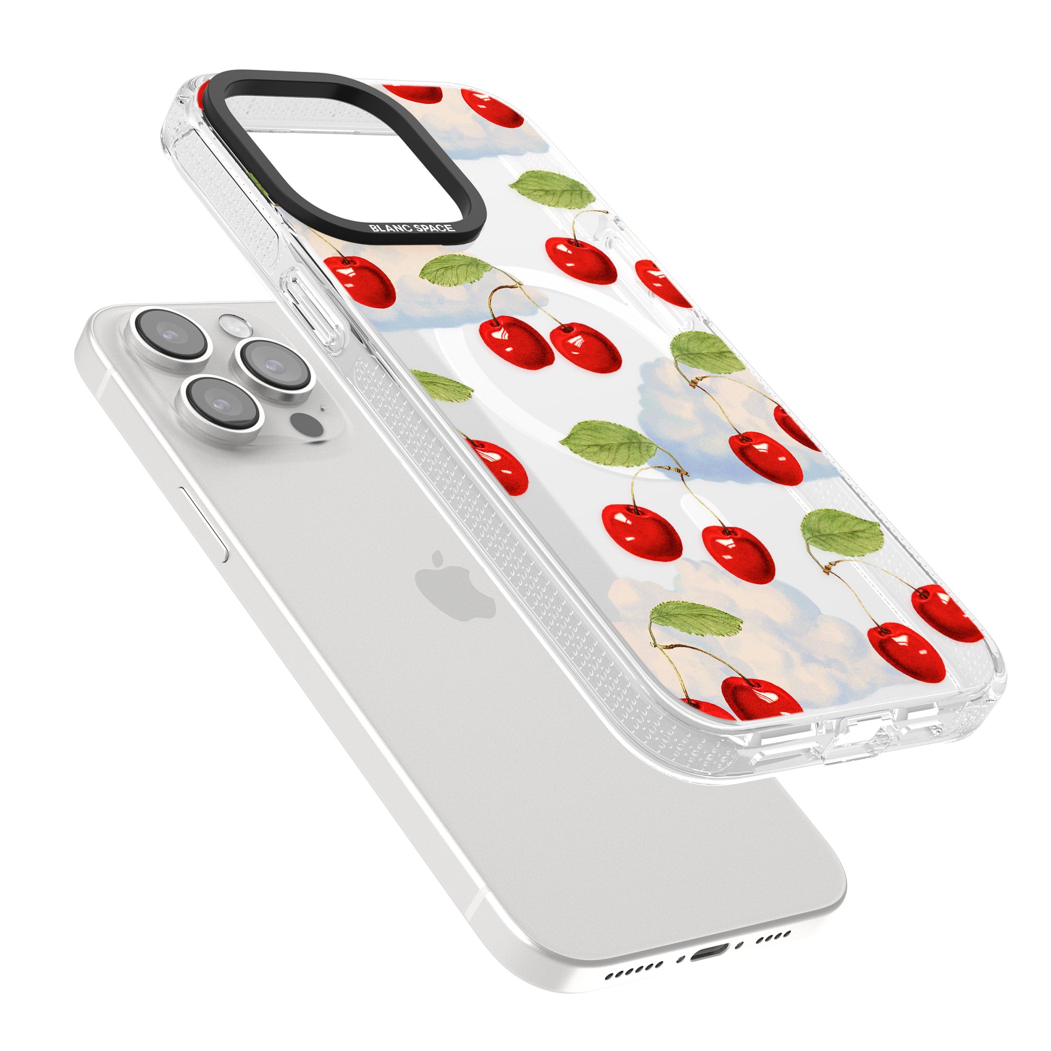 Vintage Cherries & Clouds iPhone 15 Pro Max / 15 Pro / 14 Pro Max / 14 Pro / 13 Pro Clear Case Impact Air - Blanc Space