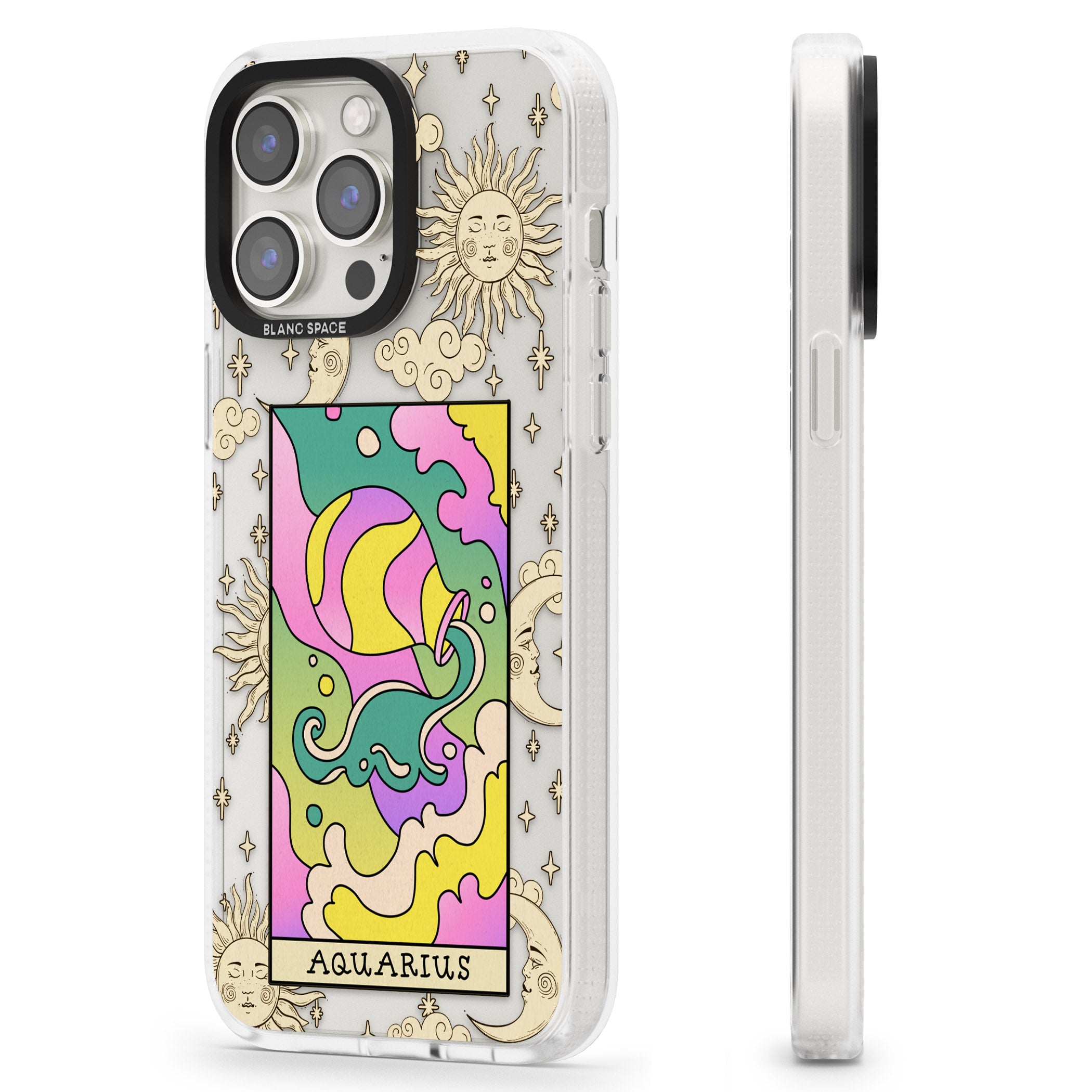 Celestial Zodiac - Aquarius iPhone 15 Pro Max / 15 Pro / 14 Pro Max / 14 Pro / 13 Pro Clear Case Impact Air - Blanc Space