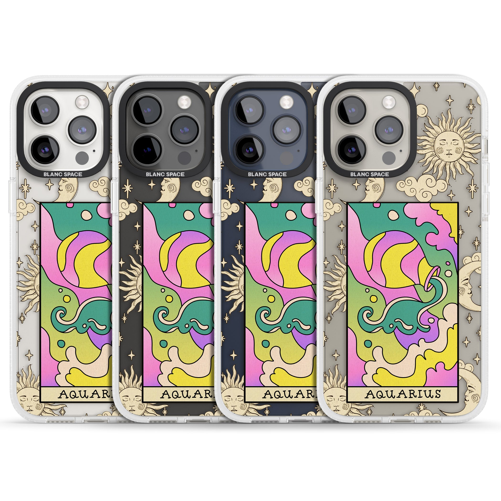 Celestial Zodiac - Aquarius iPhone 15 Pro Max / 15 Pro / 14 Pro Max / 14 Pro / 13 Pro Clear Case Impact Air - Blanc Space
