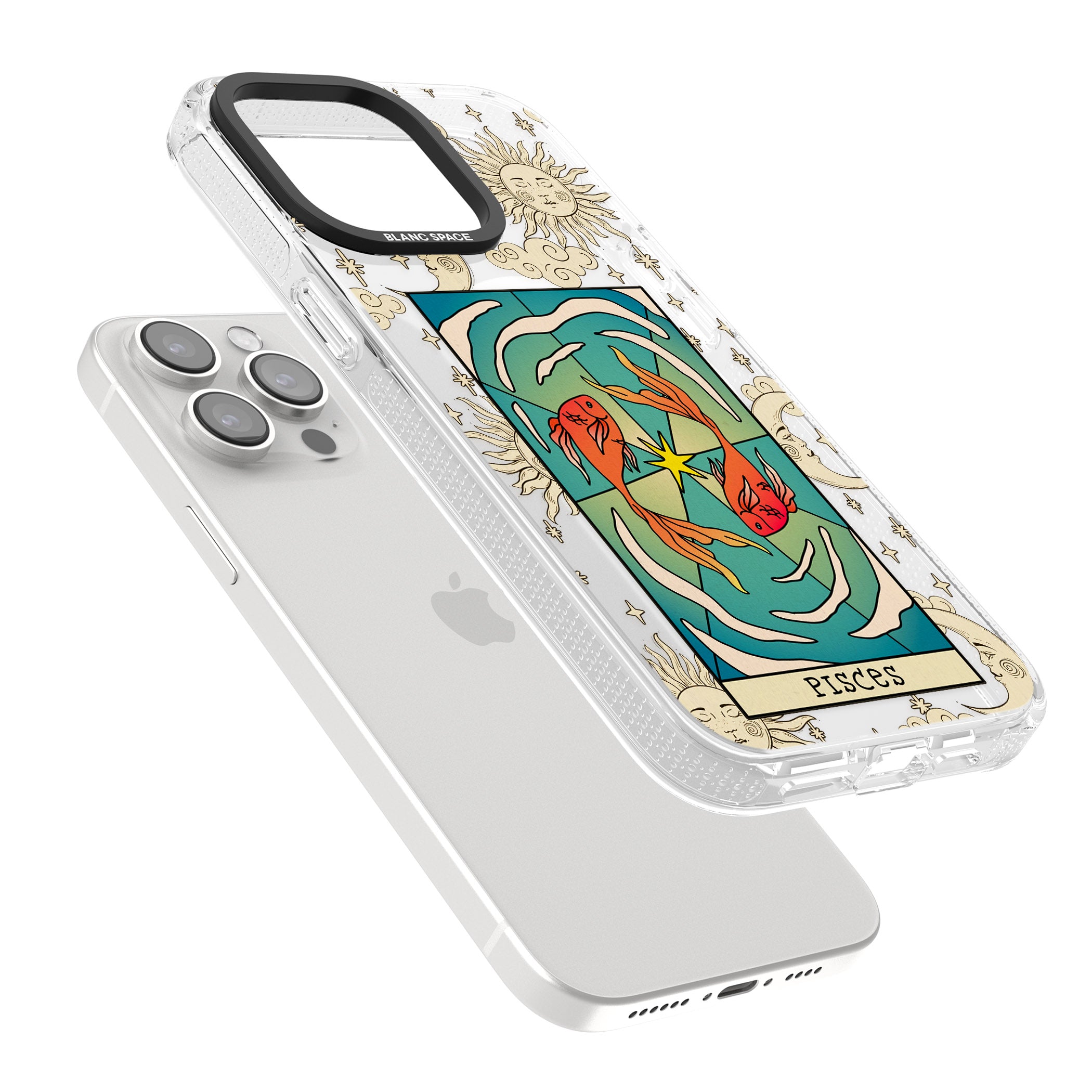 Celestial Zodiac - Pisces iPhone 15 Pro Max / 15 Pro / 14 Pro Max / 14 Pro / 13 Pro Clear Case Impact Air - Blanc Space