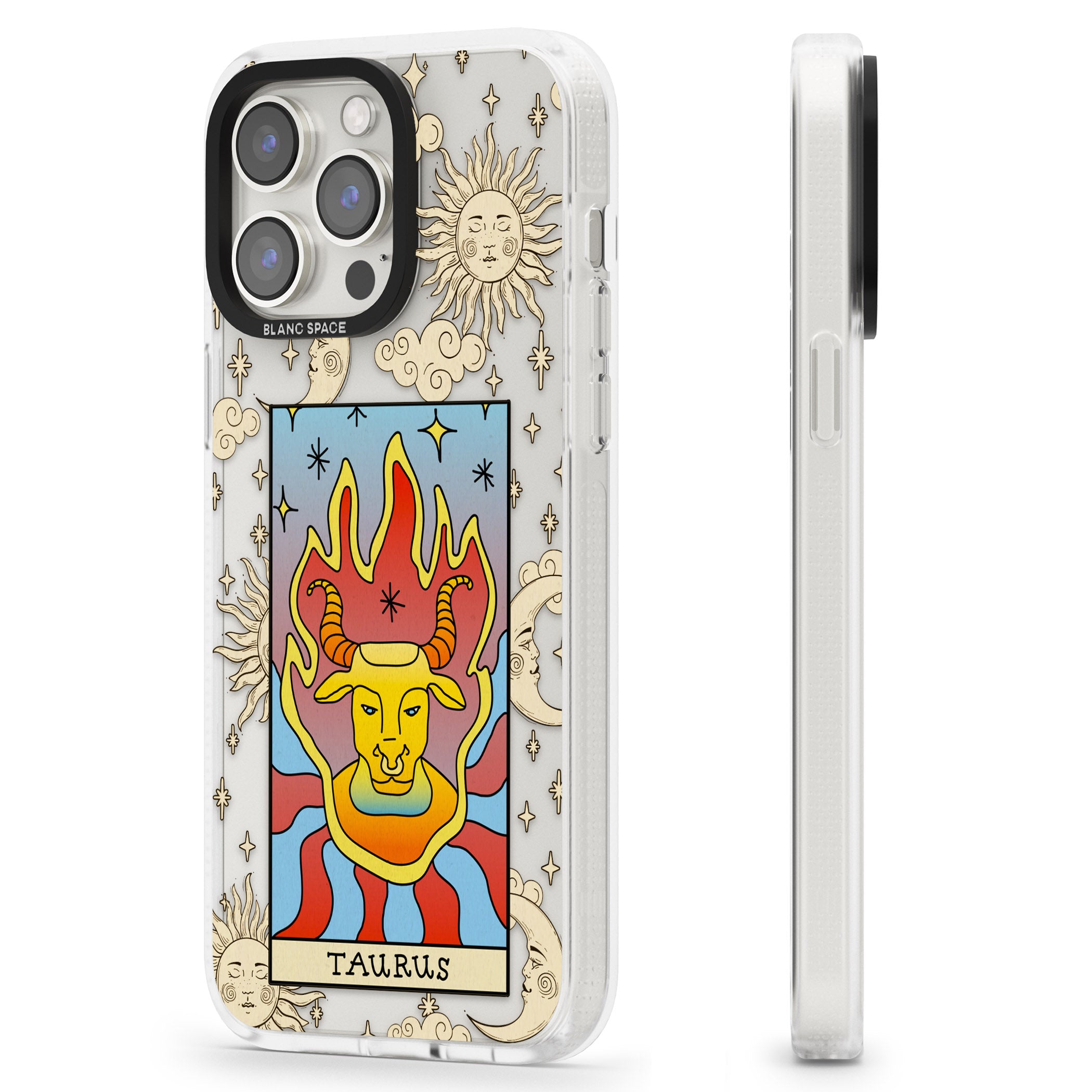 Celestial Zodiac - Taurus iPhone 15 Pro Max / 15 Pro / 14 Pro Max / 14 Pro / 13 Pro Clear Case Impact Air - Blanc Space