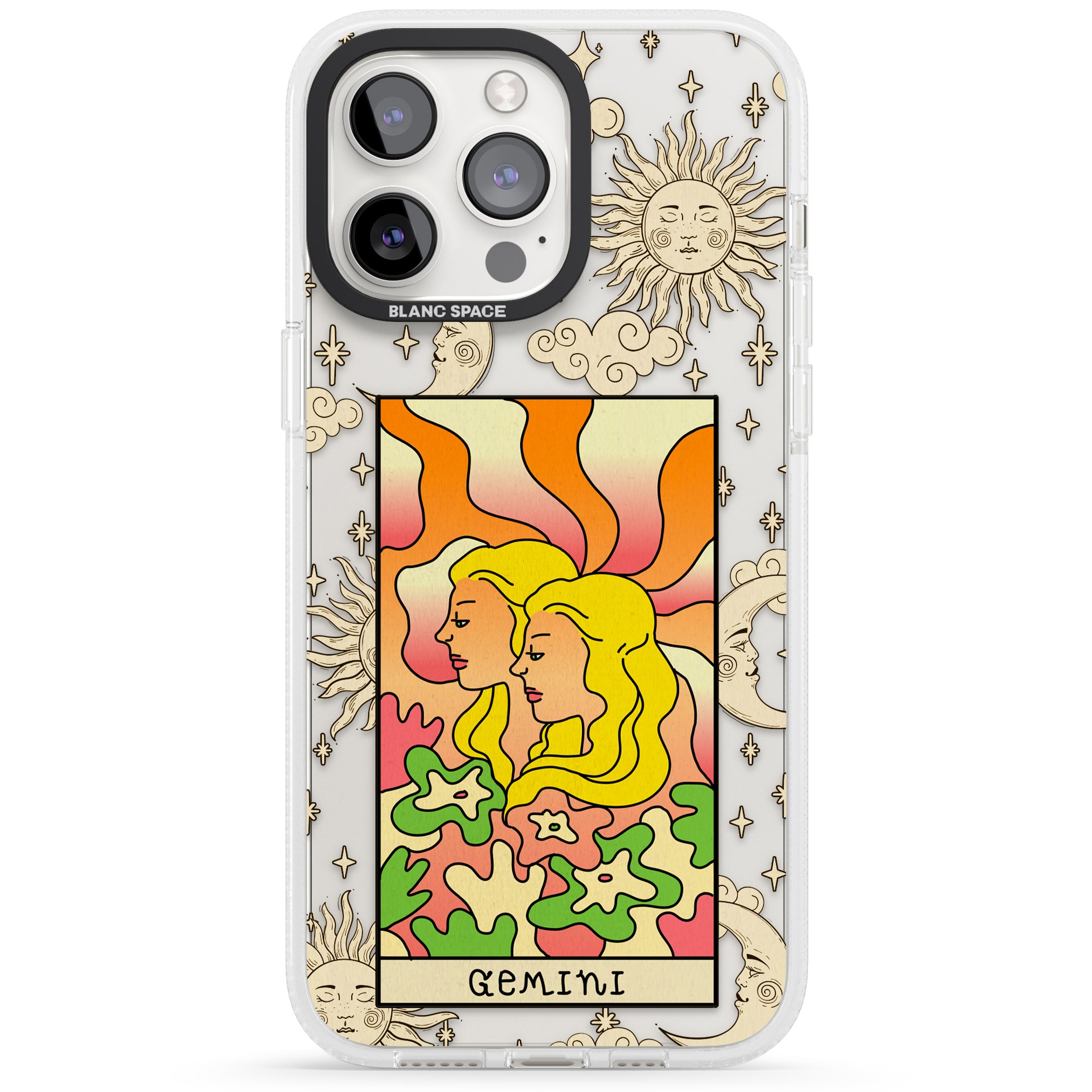 Celestial Zodiac - Gemini iPhone 15 Pro Max / 15 Pro / 14 Pro Max / 14 Pro / 13 Pro Clear Case Impact Air - Blanc Space
