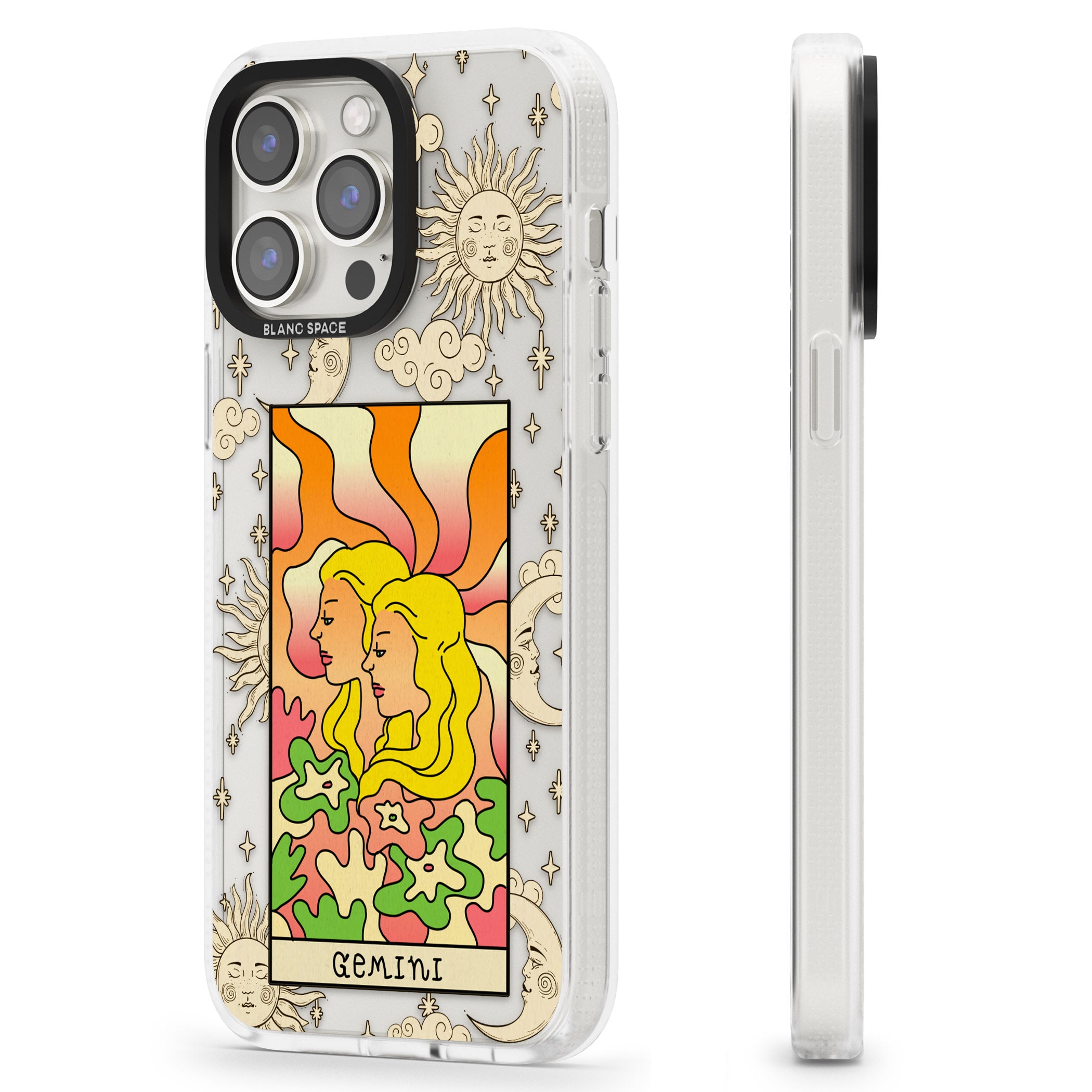 Celestial Zodiac - Gemini iPhone 15 Pro Max / 15 Pro / 14 Pro Max / 14 Pro / 13 Pro Clear Case Impact Air - Blanc Space