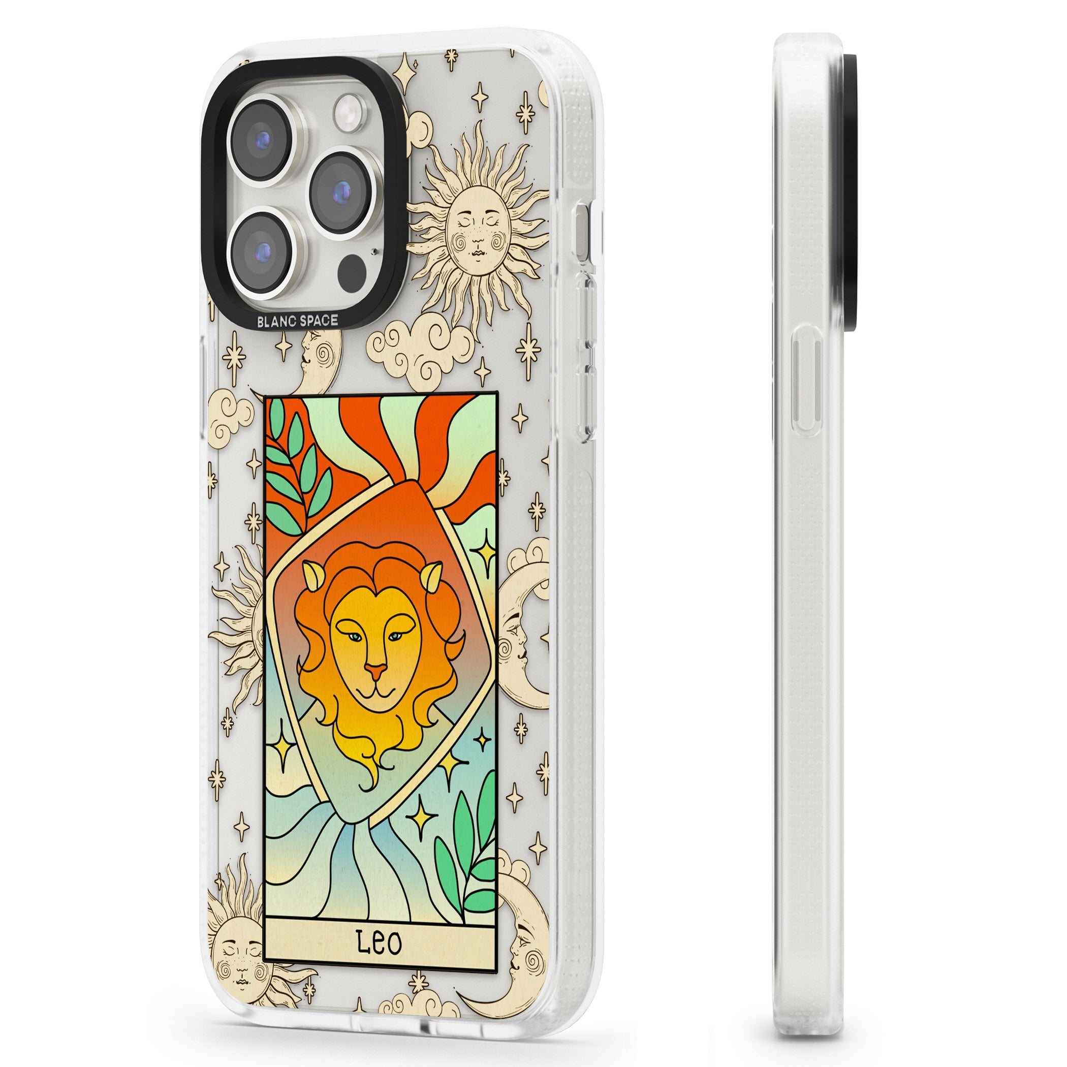 Celestial Zodiac - Leo iPhone 15 Pro Max / 15 Pro / 14 Pro Max / 14 Pro / 13 Pro Clear Case Impact Air - Blanc Space