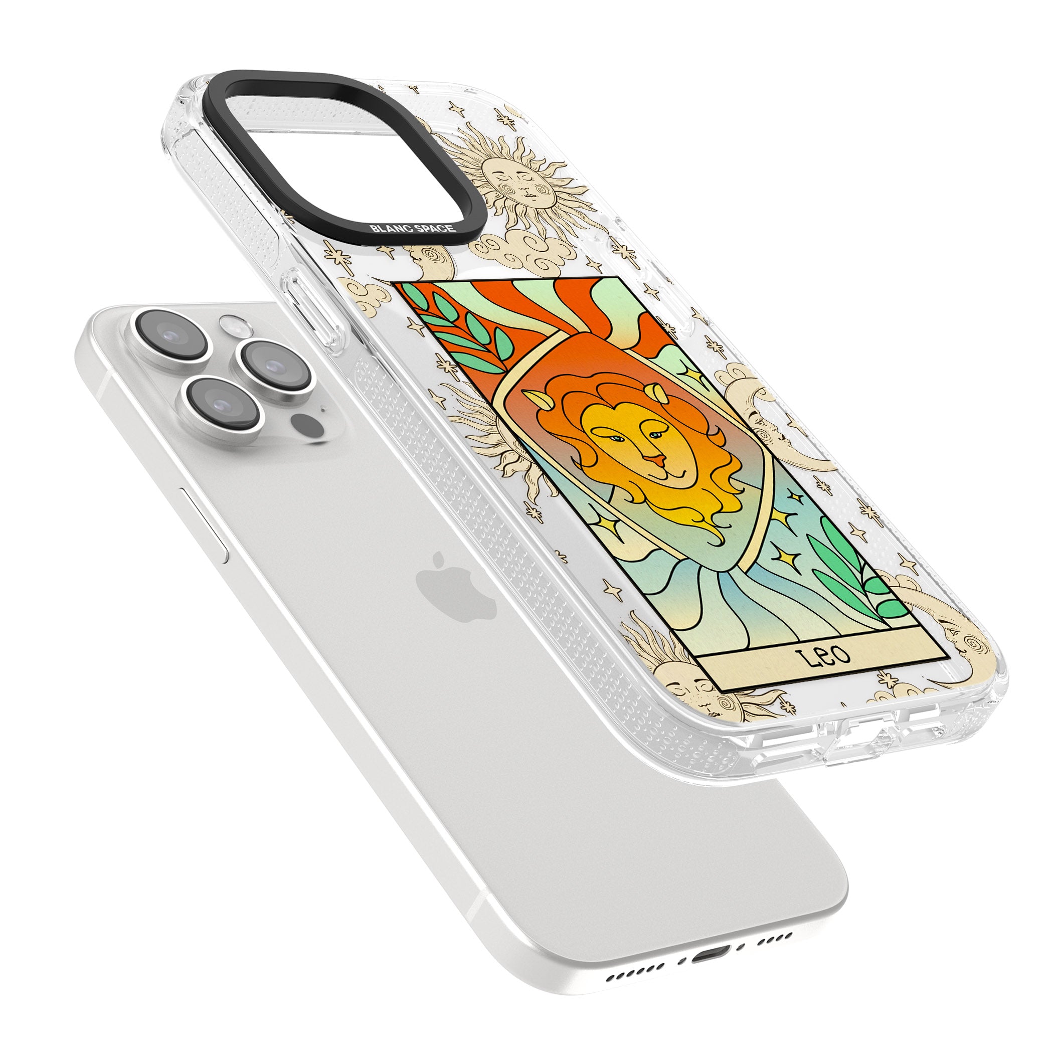 Celestial Zodiac - Leo iPhone 15 Pro Max / 15 Pro / 14 Pro Max / 14 Pro / 13 Pro Clear Case Impact Air - Blanc Space