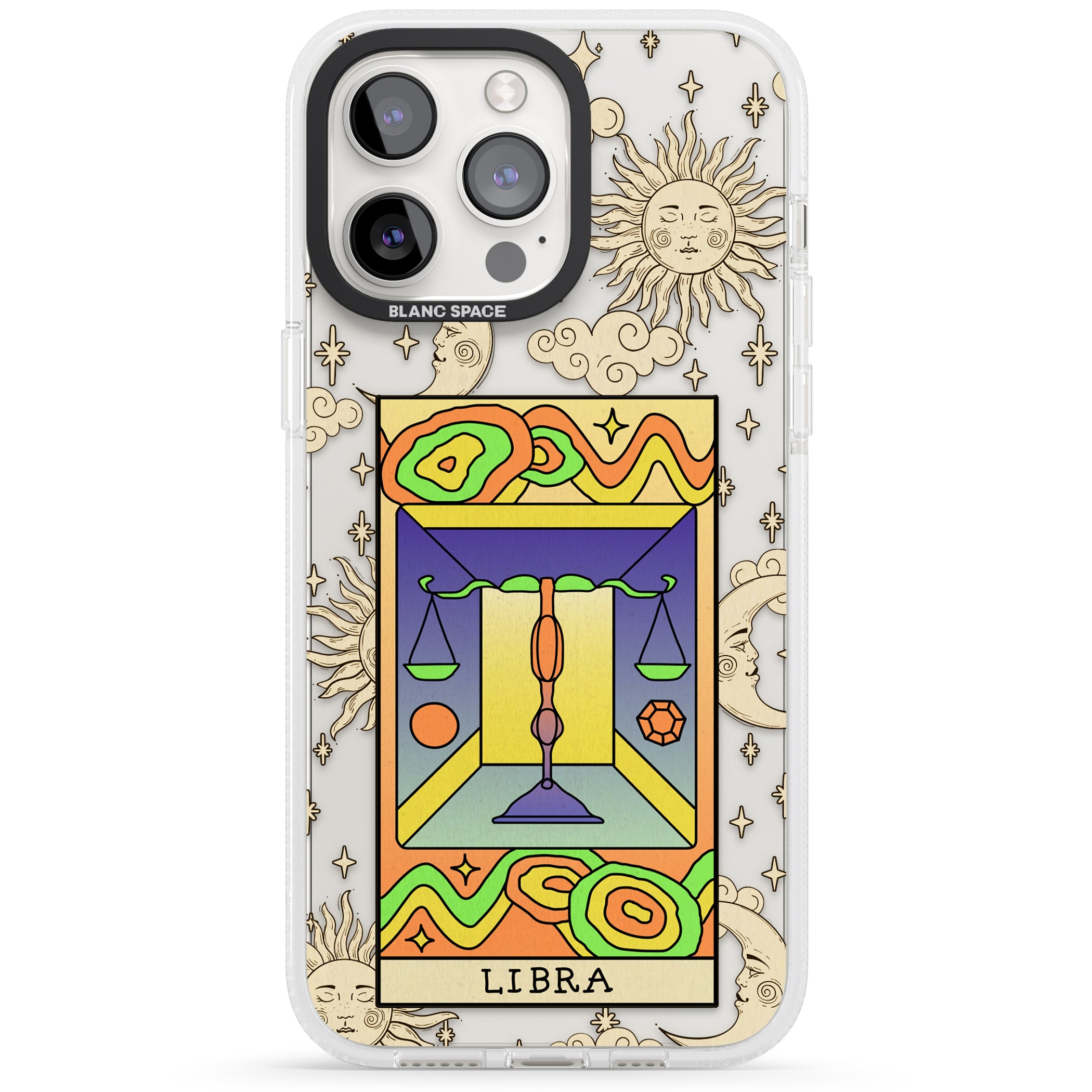 Celestial Zodiac - Libra iPhone 15 Pro Max / 15 Pro / 14 Pro Max / 14 Pro / 13 Pro Clear Case Impact Air - Blanc Space