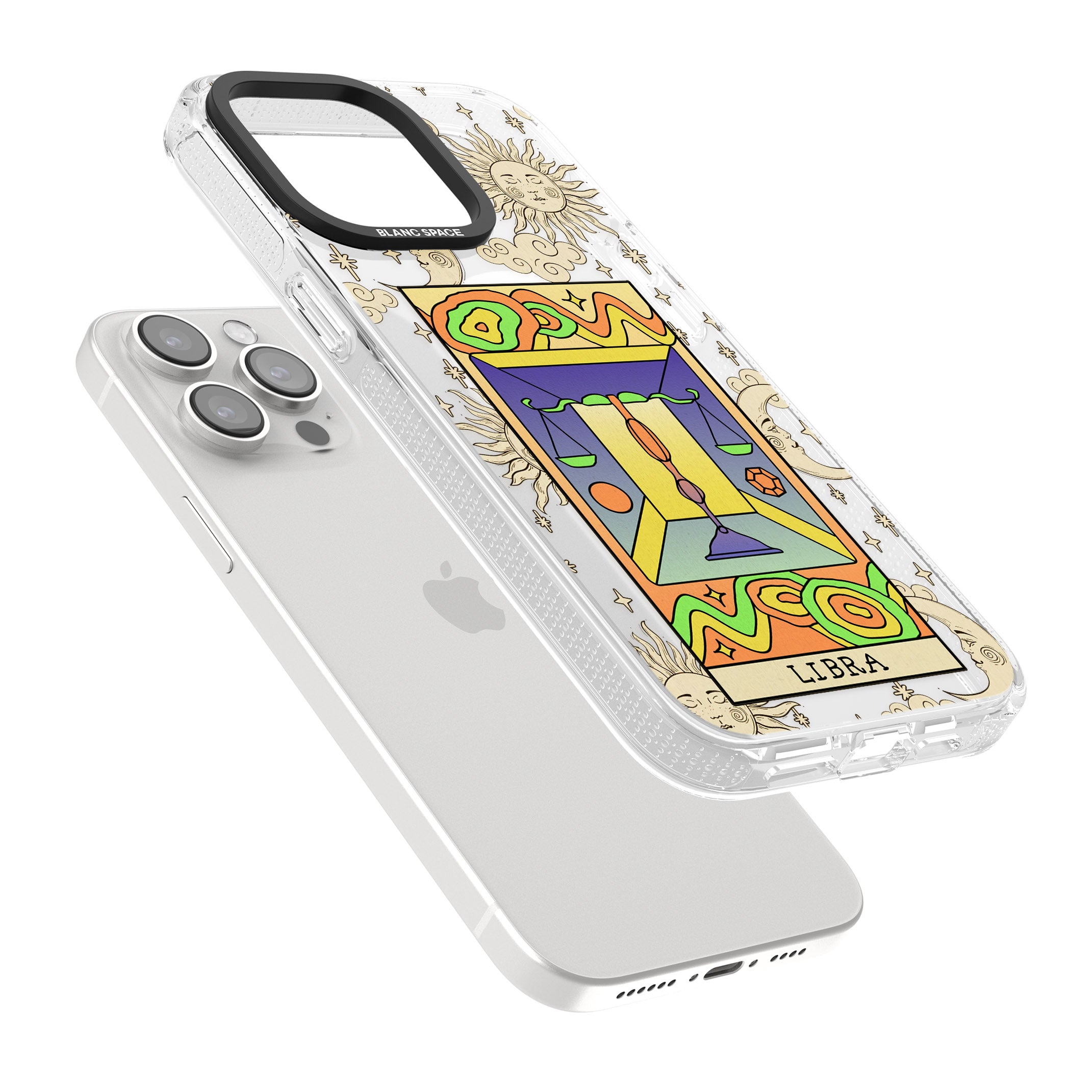 Celestial Zodiac - Libra iPhone 15 Pro Max / 15 Pro / 14 Pro Max / 14 Pro / 13 Pro Clear Case Impact Air - Blanc Space