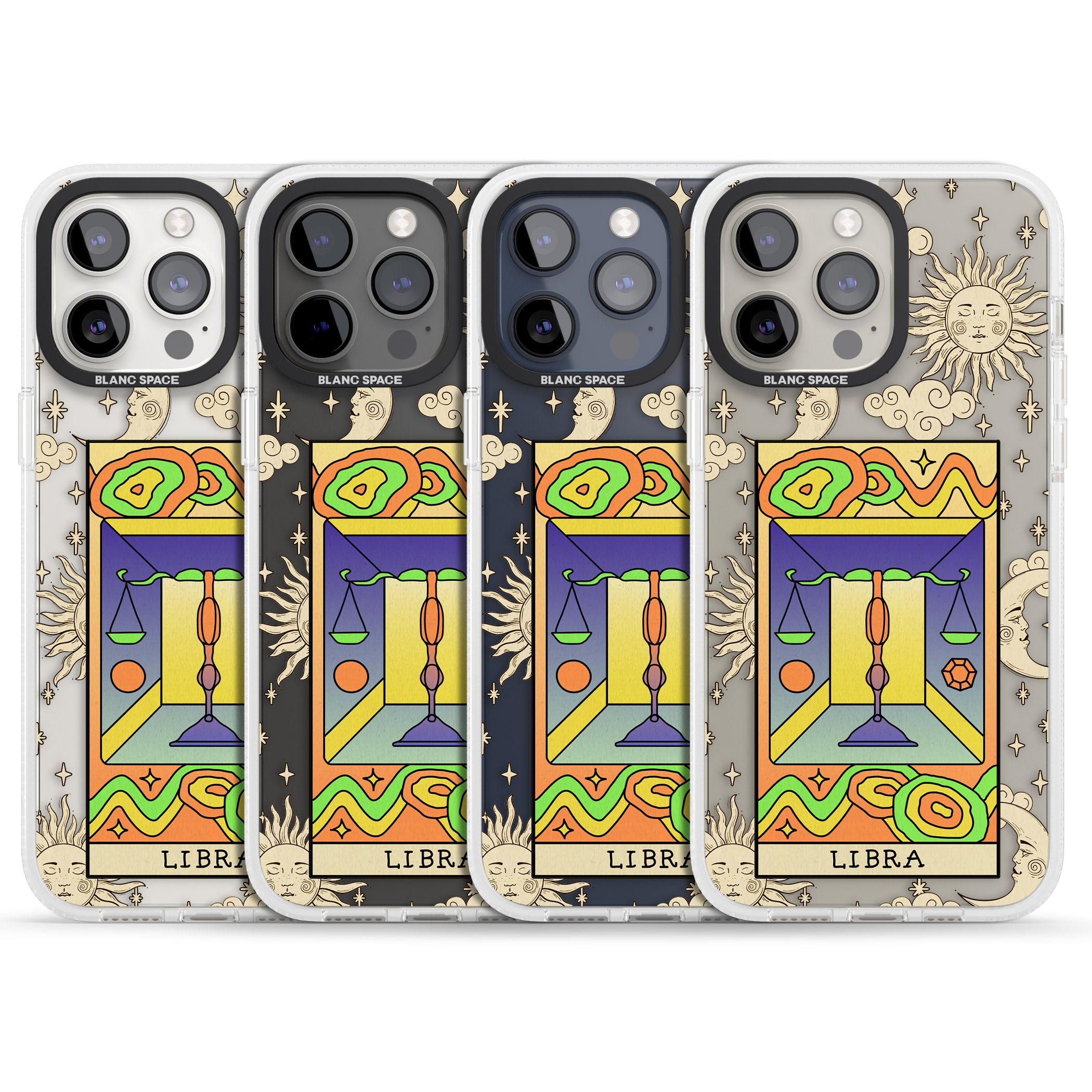 Celestial Zodiac - Libra iPhone 15 Pro Max / 15 Pro / 14 Pro Max / 14 Pro / 13 Pro Clear Case Impact Air - Blanc Space