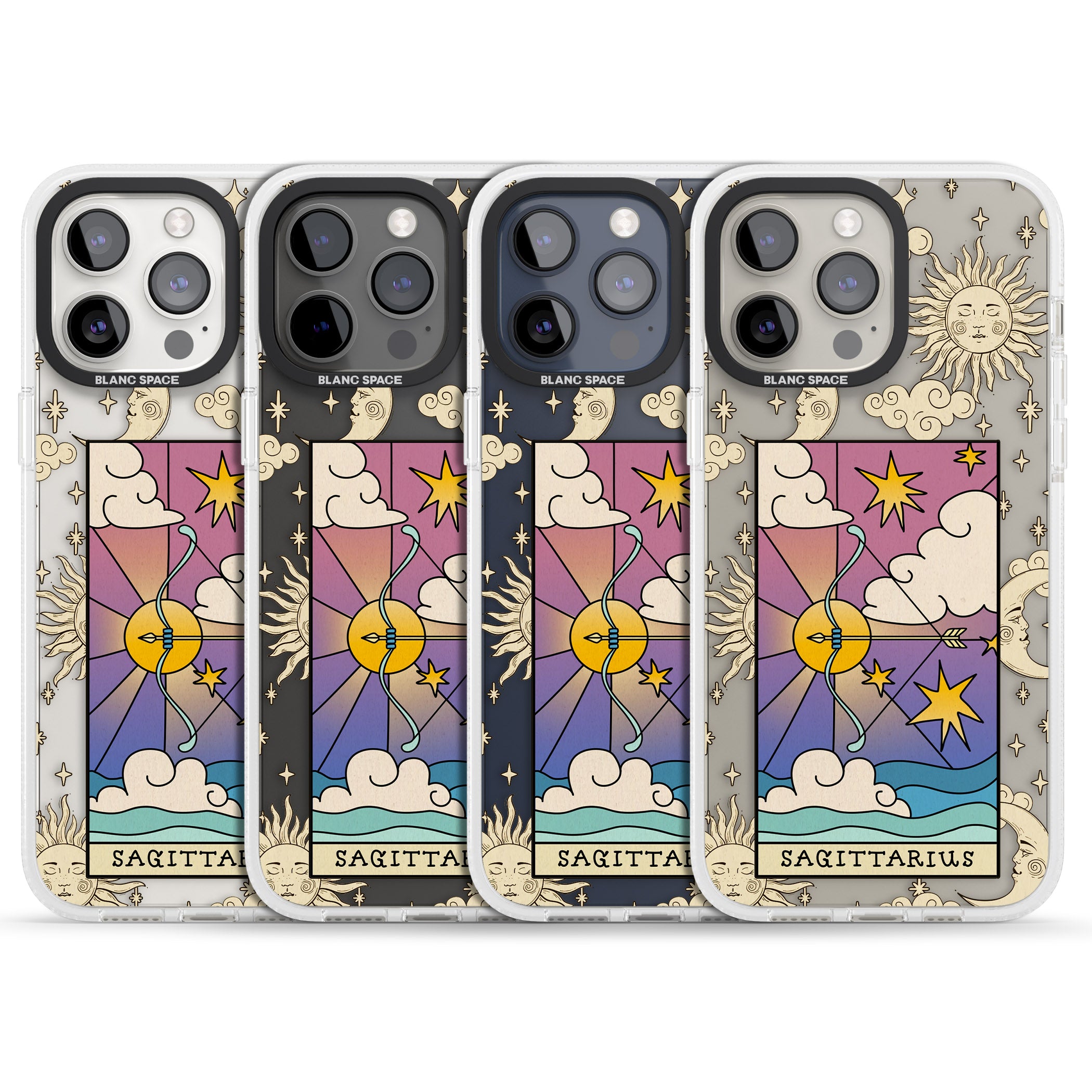 Celestial Zodiac - Sagittarius iPhone 15 Pro Max / 15 Pro / 14 Pro Max / 14 Pro / 13 Pro Clear Case Impact Air - Blanc Space