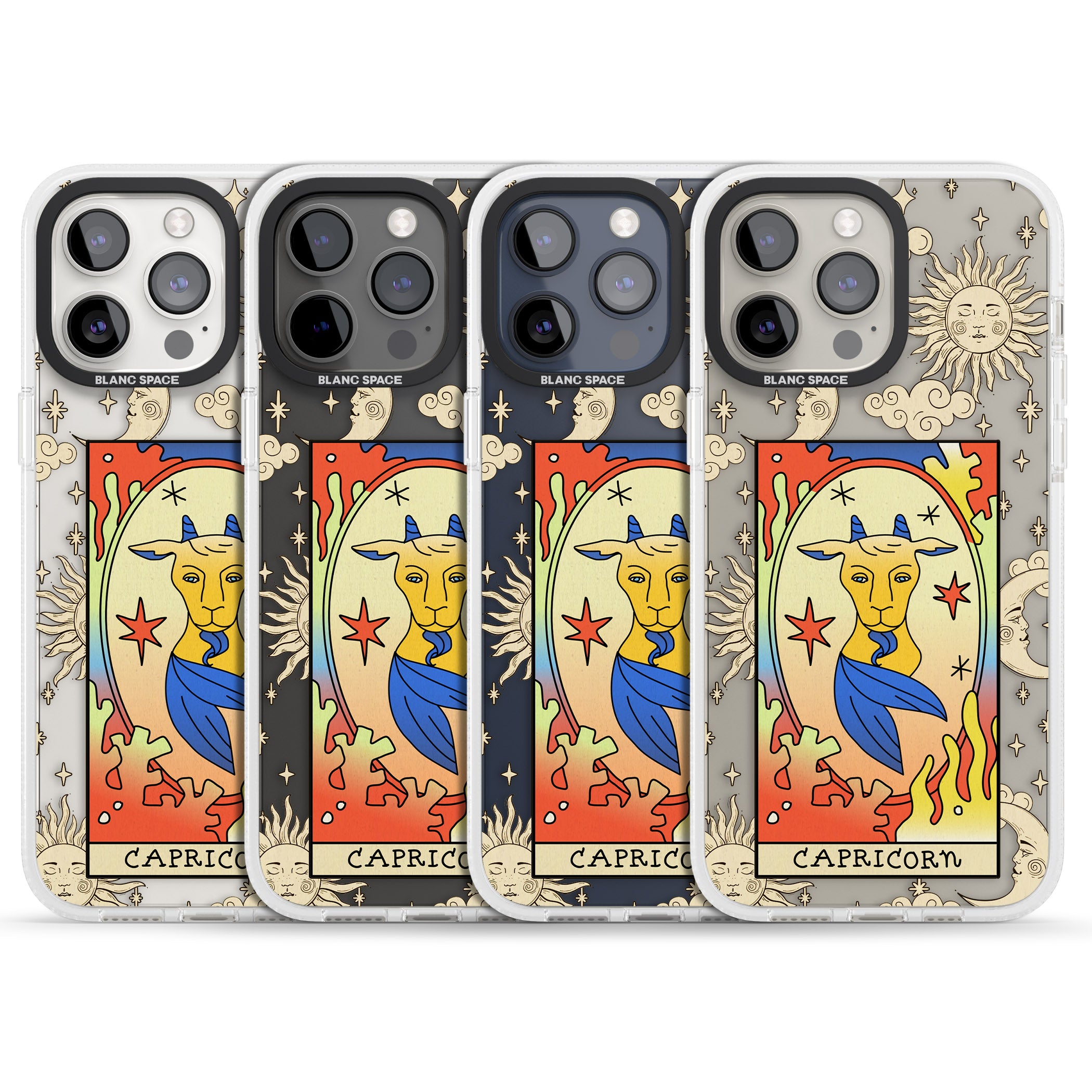 Celestial Zodiac - Capricorn iPhone 15 Pro Max / 15 Pro / 14 Pro Max / 14 Pro / 13 Pro Clear Case Impact Air - Blanc Space