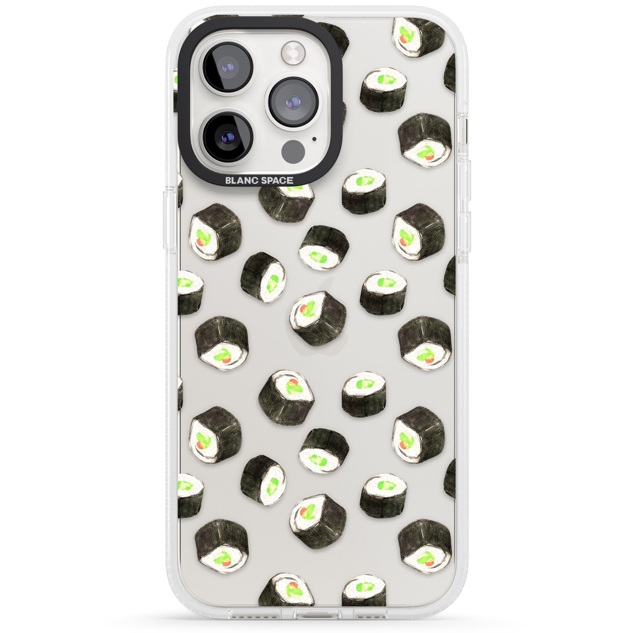 Maki Rolls Sushi Pattern iPhone 15 Pro Max / 15 Pro / 14 Pro Max / 14 Pro / 13 Pro Clear Case Impact Air - Blanc Space