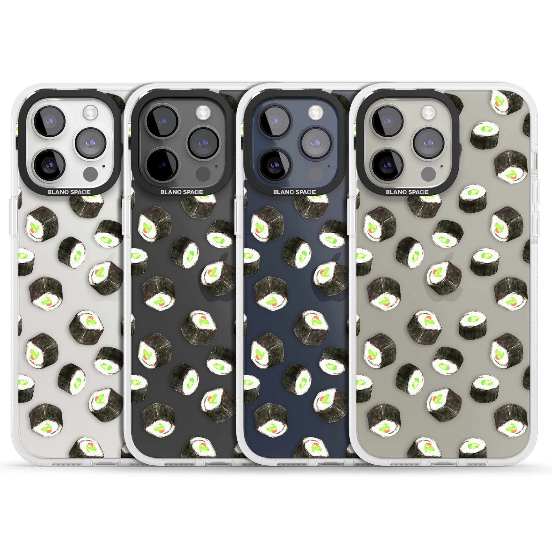 Maki Rolls Sushi Pattern iPhone 15 Pro Max / 15 Pro / 14 Pro Max / 14 Pro / 13 Pro Clear Case Impact Air - Blanc Space