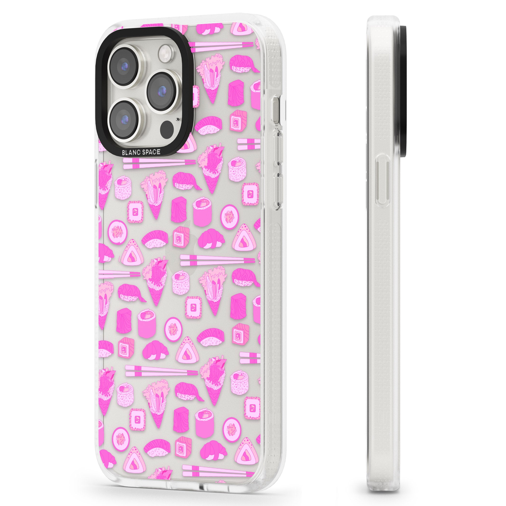 Bright Pink Sushi Pattern iPhone 15 Pro Max / 15 Pro / 14 Pro Max / 14 Pro / 13 Pro Clear Case Impact Air - Blanc Space