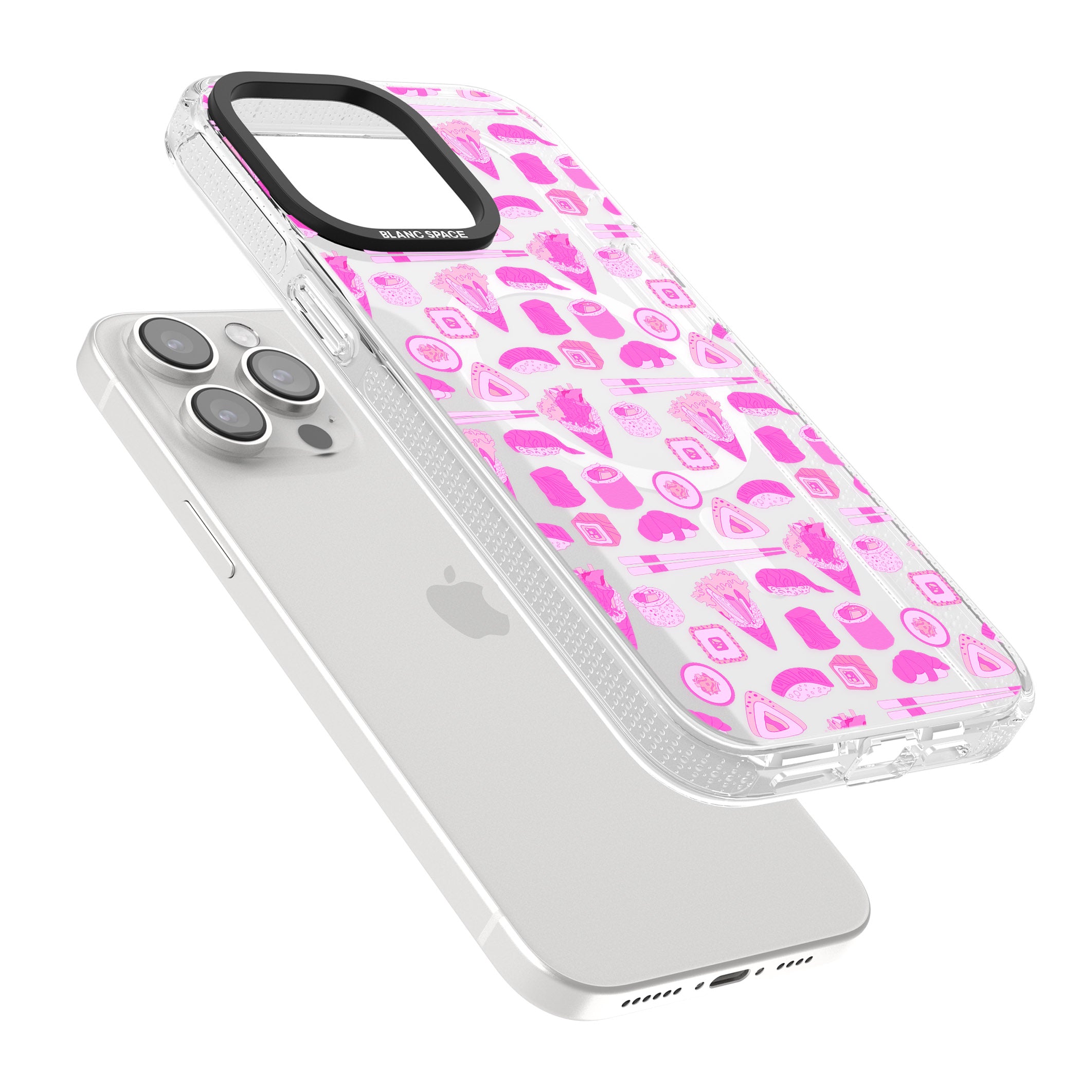 Bright Pink Sushi Pattern iPhone 15 Pro Max / 15 Pro / 14 Pro Max / 14 Pro / 13 Pro Clear Case Impact Air - Blanc Space