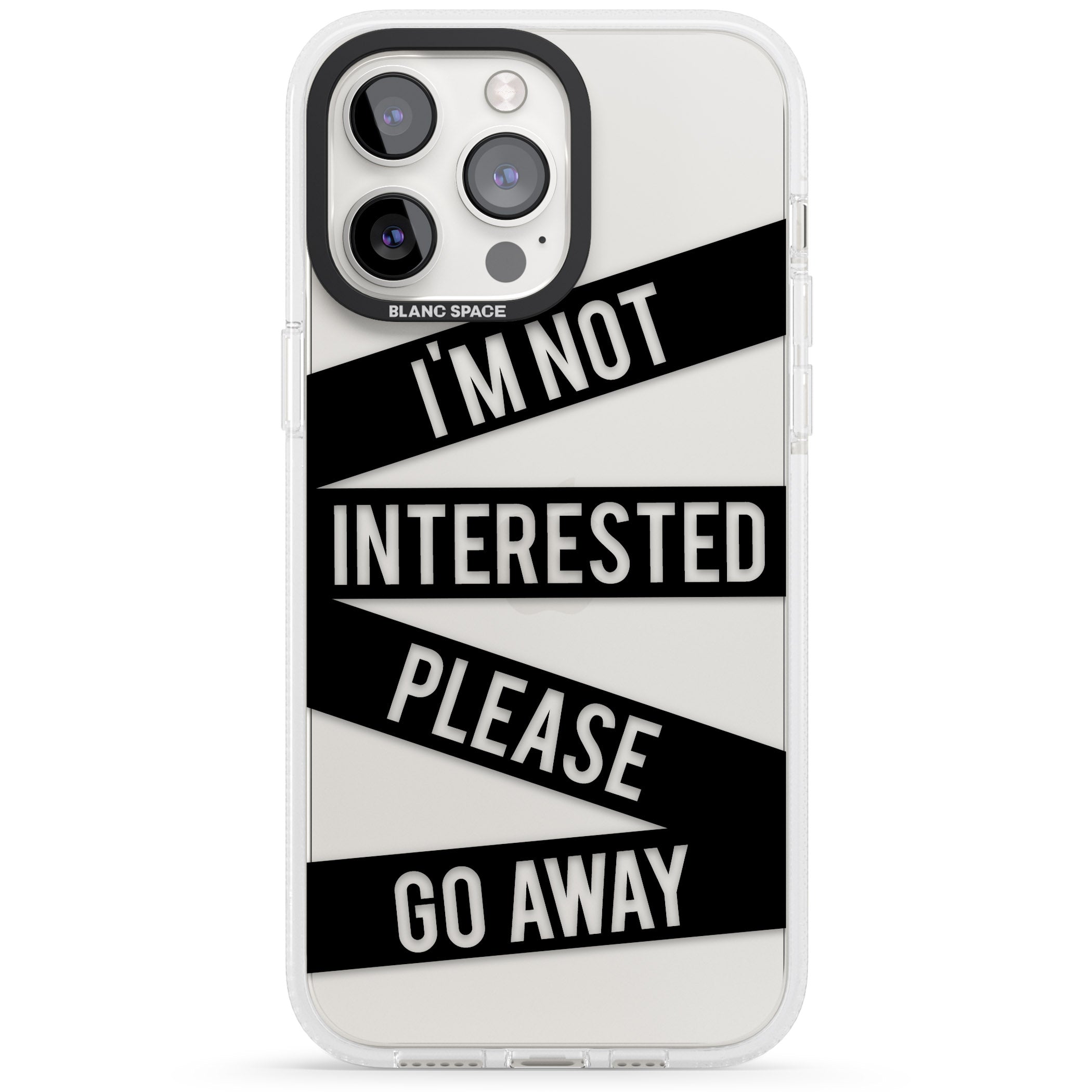 Black Stripes I'm Not Interested iPhone 15 Pro Max / 15 Pro / 14 Pro Max / 14 Pro / 13 Pro Clear Case Impact Air - Blanc Space