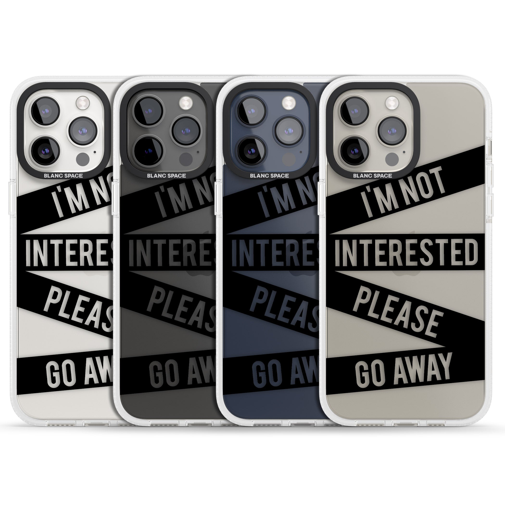 Black Stripes I'm Not Interested iPhone 15 Pro Max / 15 Pro / 14 Pro Max / 14 Pro / 13 Pro Clear Case Impact Air - Blanc Space