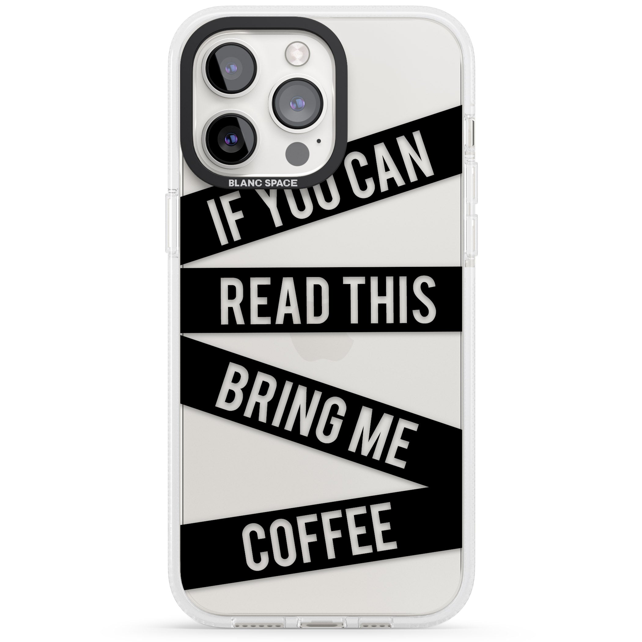Black Stripes Bring Me Coffee iPhone 15 Pro Max / 15 Pro / 14 Pro Max / 14 Pro / 13 Pro Clear Case Impact Air - Blanc Space