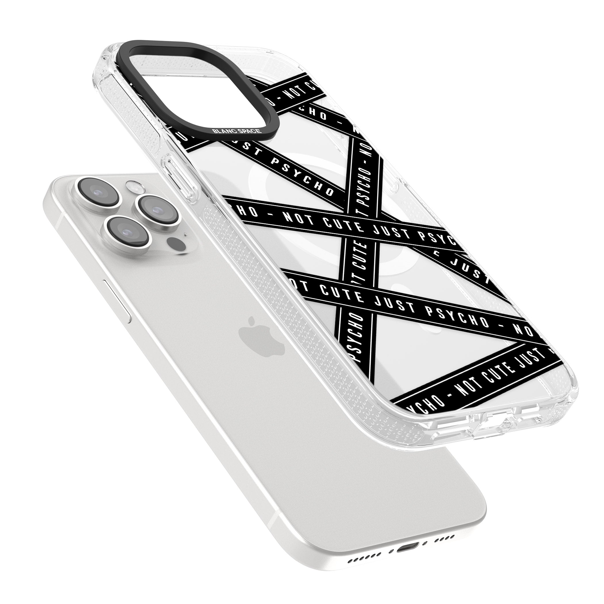 Caution Tape (Clear) Not Cute Just Psycho iPhone 15 Pro Max / 15 Pro / 14 Pro Max / 14 Pro / 13 Pro Clear Case Impact Air - Blanc Space