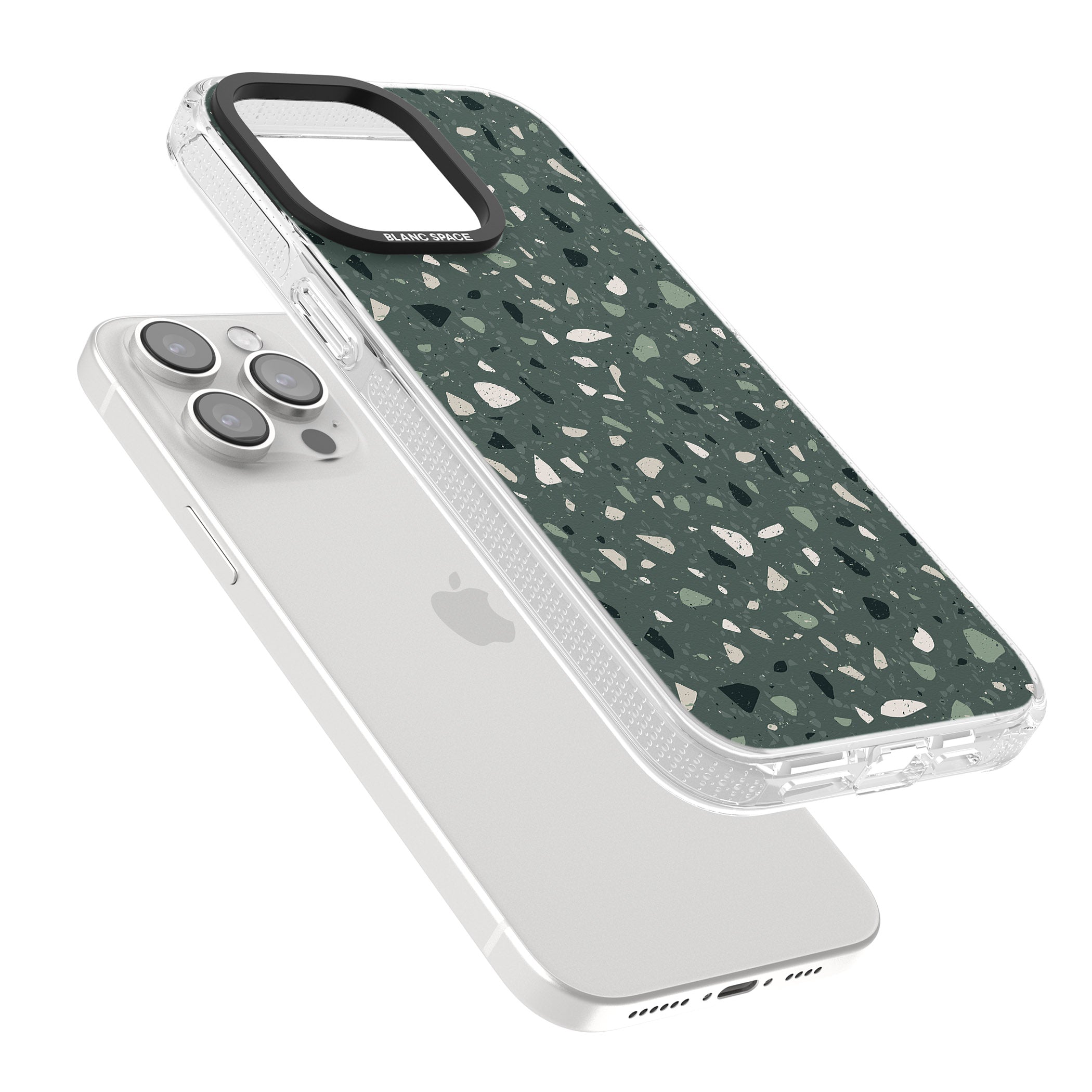 Green & Cream Terrazzo Pattern iPhone 15 Pro Max / 15 Pro / 14 Pro Max / 14 Pro / 13 Pro Clear Case Impact Air - Blanc Space